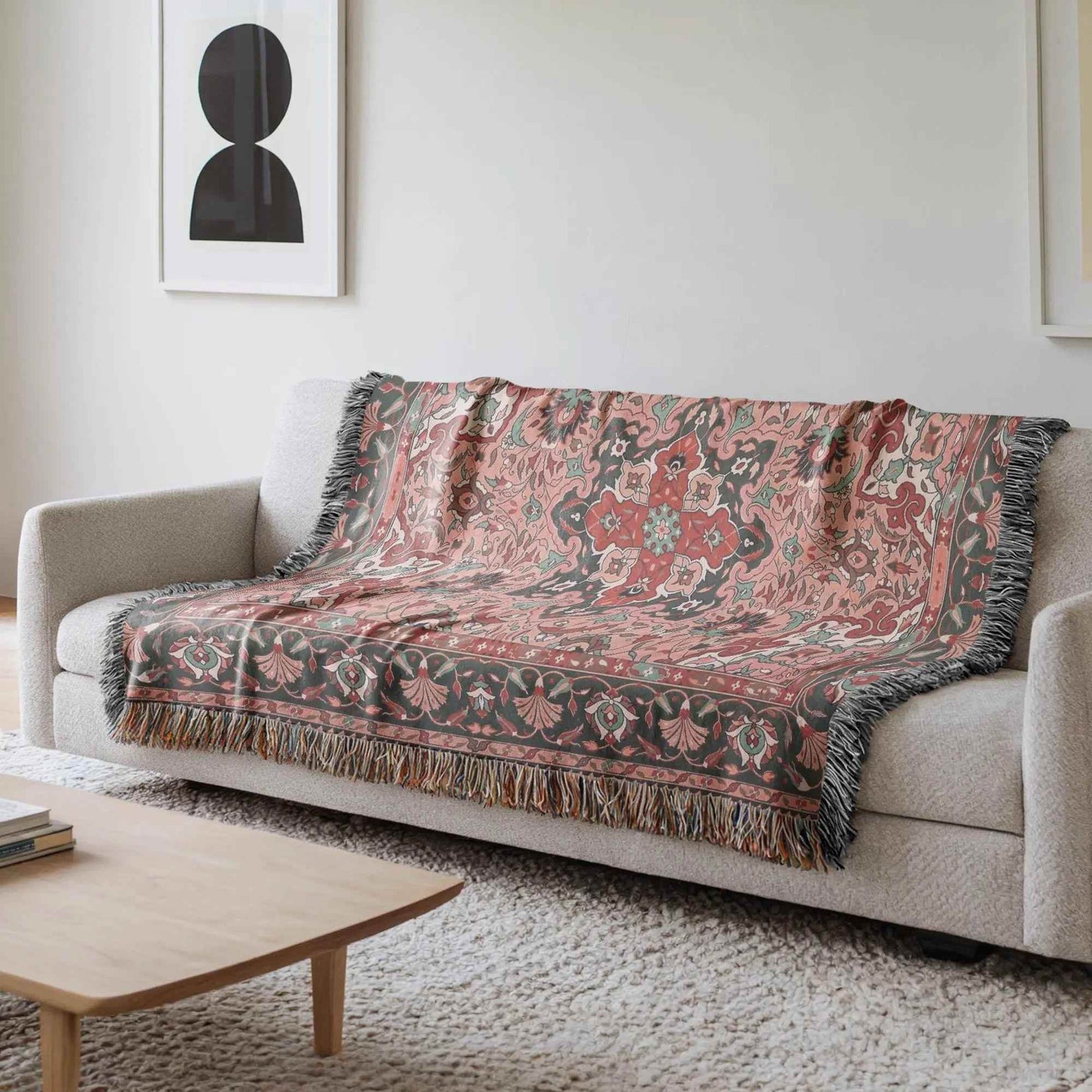 Turkish Throw Blanket – Anatolian Carpet Boho Chic Cotton Woven Throw for Warm Living Room Decor - timelessbohochic.com