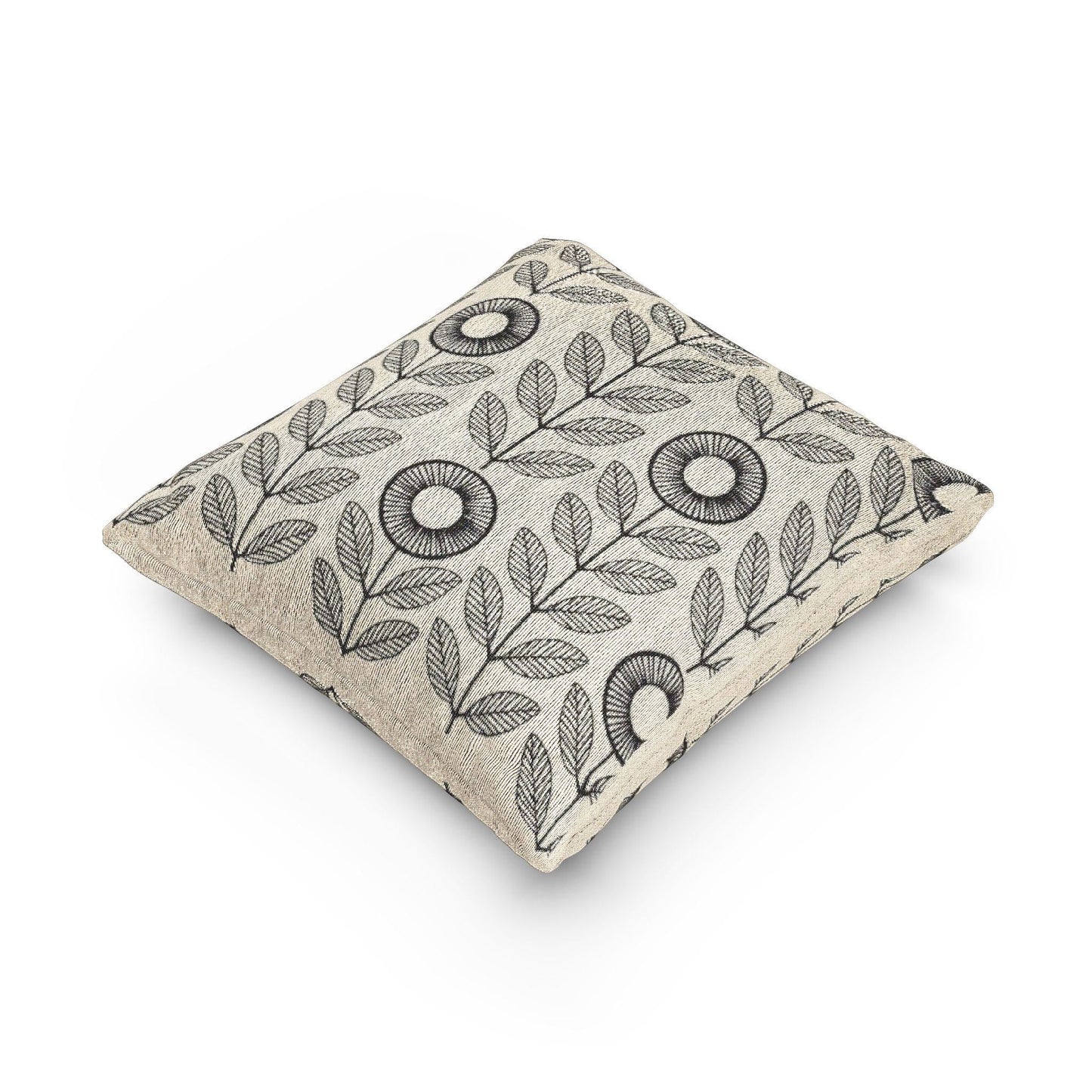 Floral Pillow | Minimalist Botanical Design Woven Cushion - Black White Decorative Throw Pillow