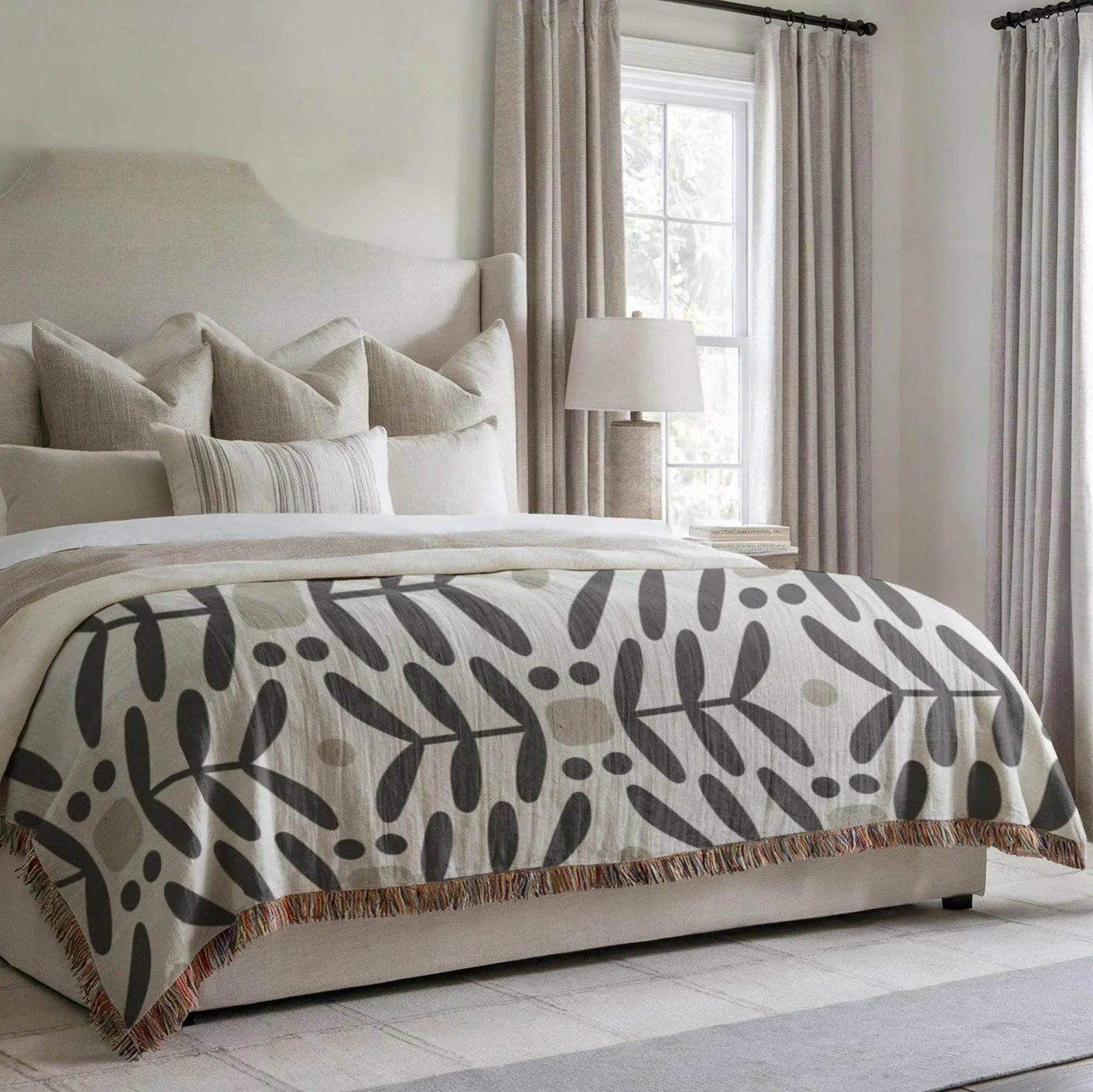 Woven Blanket Throw - Cozy Mid Century Modern Scandi Nordic Floral Home Decor Accent - timelessbohochic.com