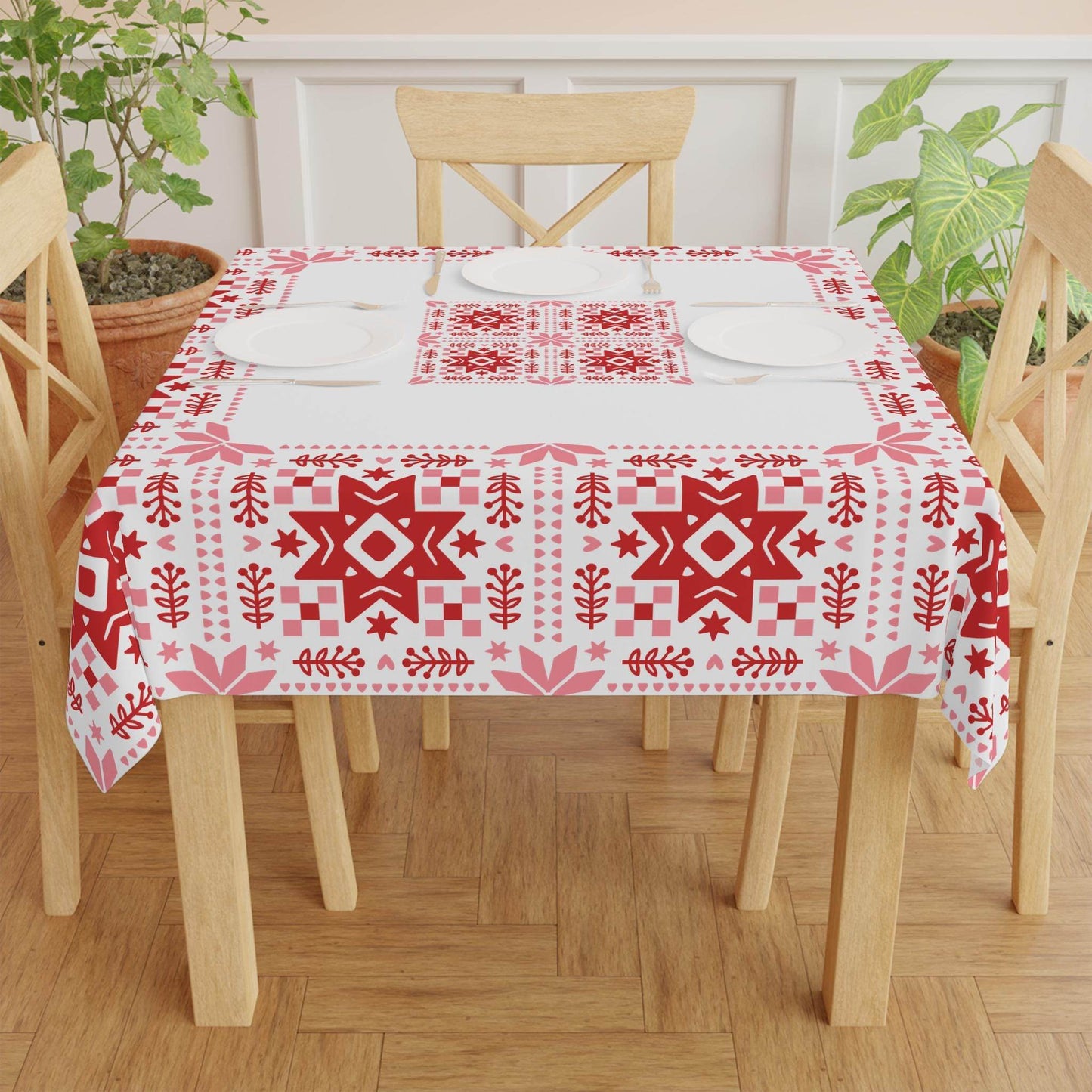 Scandinavian Tablecloth - Nordic Holiday Star Design for Cozy Winter Decor - timelessbohochic.com