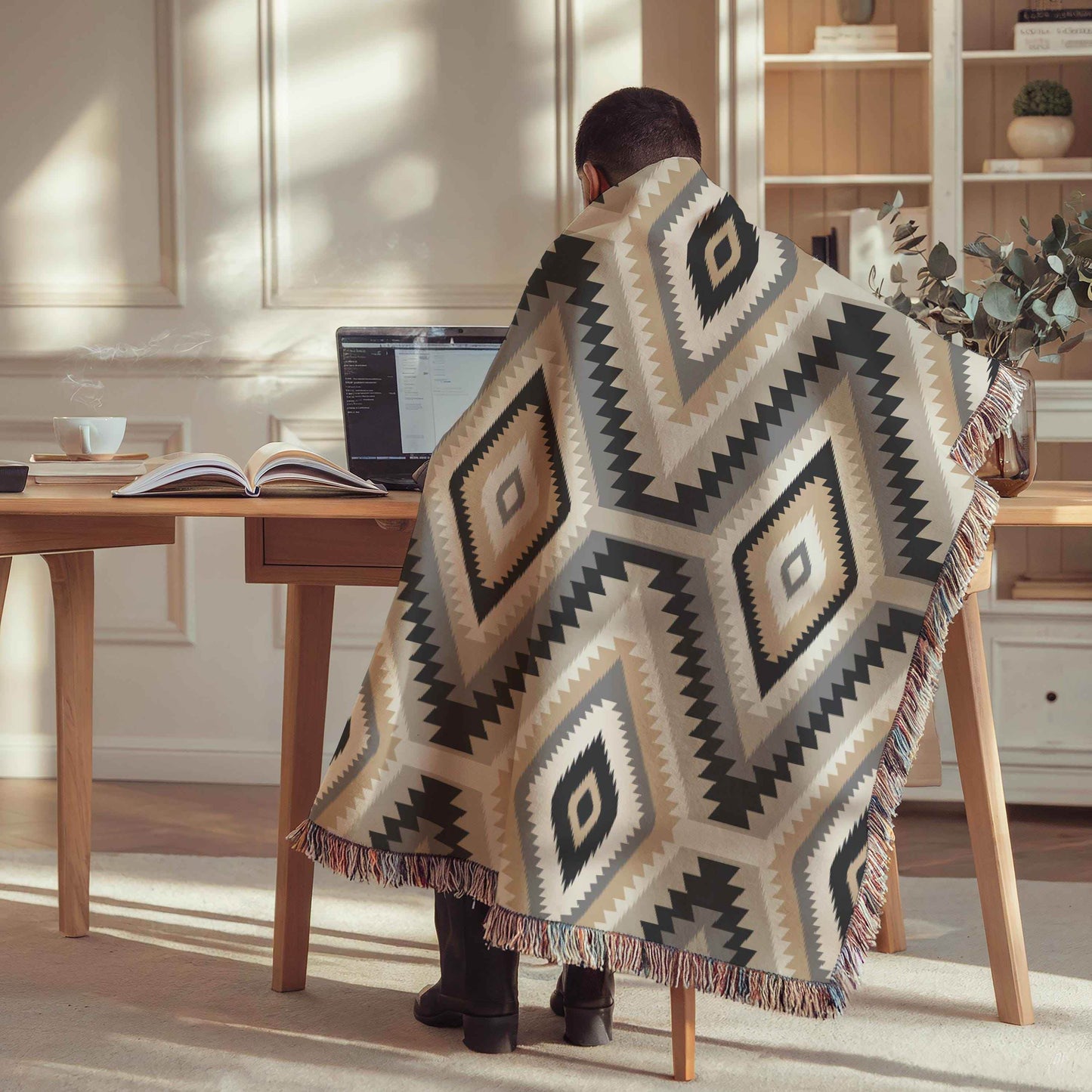 Tribal Pattern Throw Blanket - Cotton Cozy Fall Accent With Fringed Edges - timelessbohochic.com