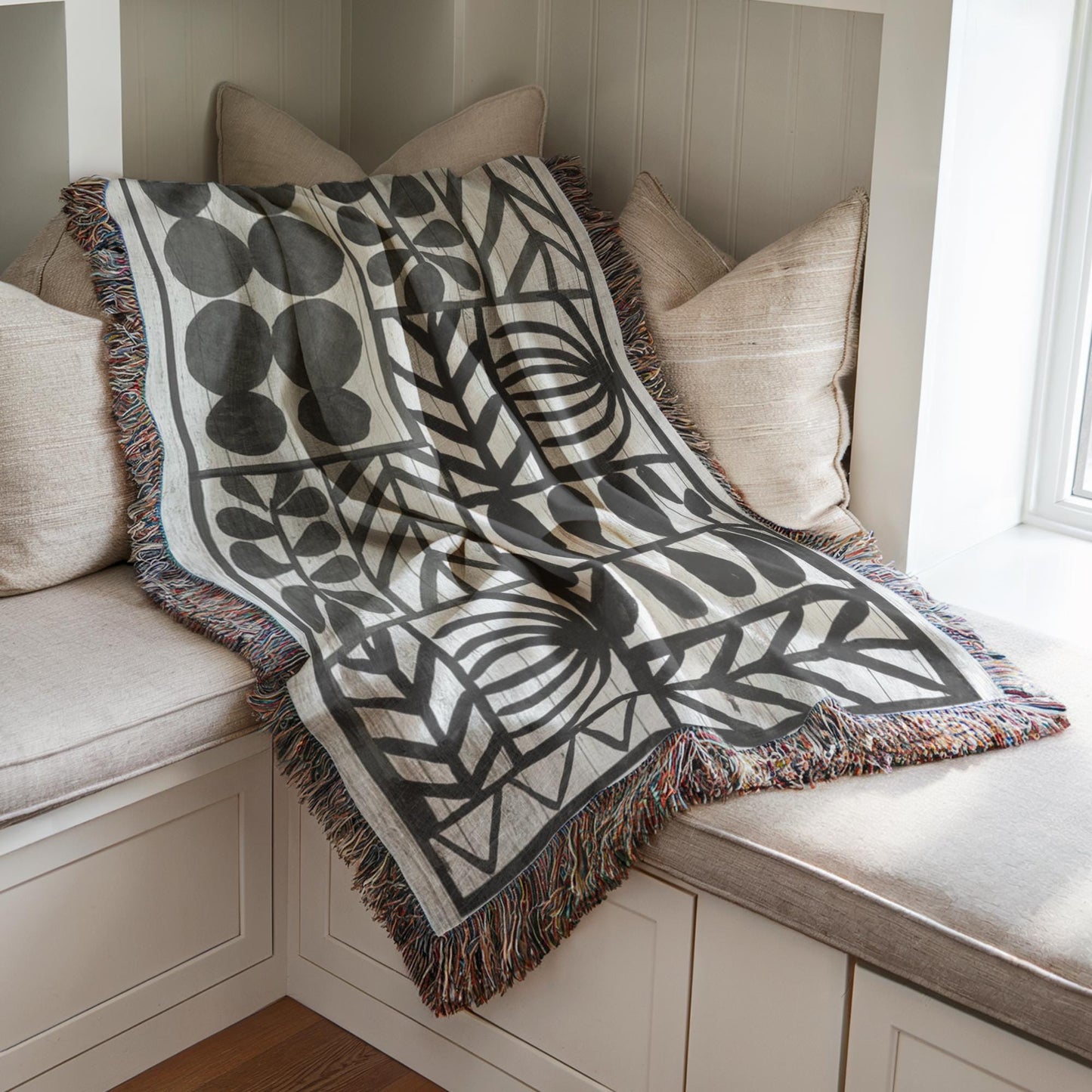 Black White Woven Blanket – Geometric Throw Blanket | Lightweight Cozy Cotton Throw