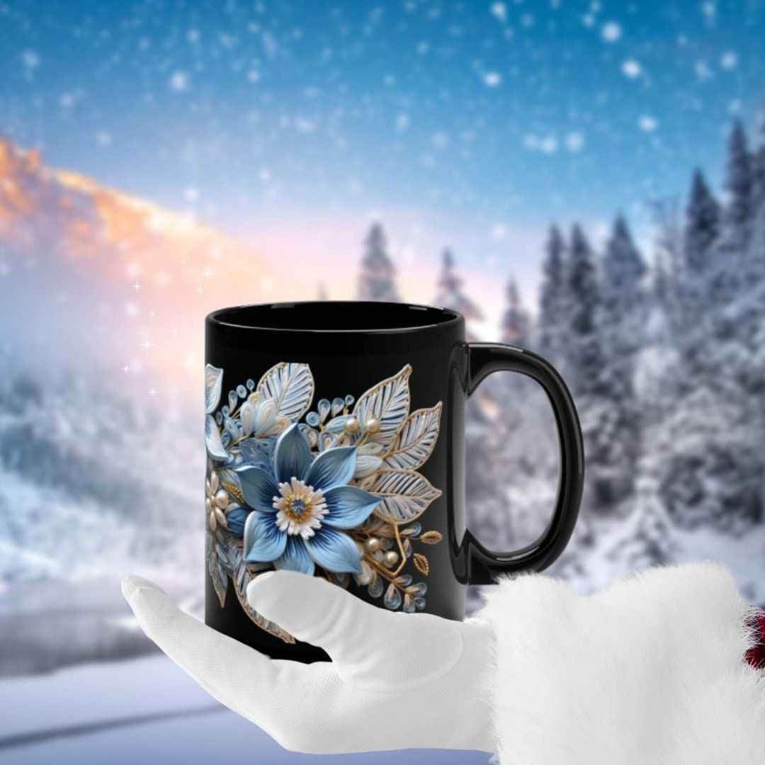Christmas Ceramic Mug – Pale Blue Poinsettia Design | 11oz Durable Microwave Safe Cup - timelessbohochic.com