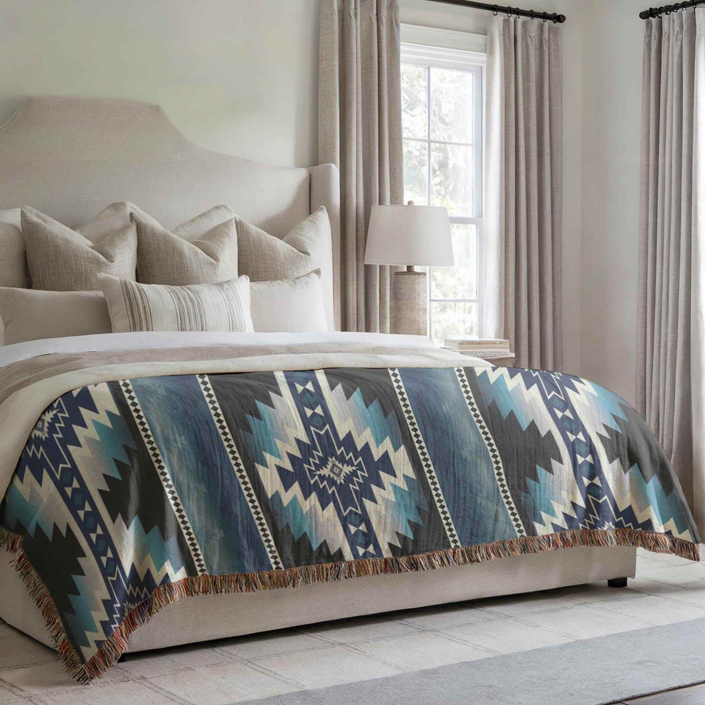 Southwestern Navajo Blanket - Woven Cotton Throw with Rustic Geometric Design - timelessbohochic.com