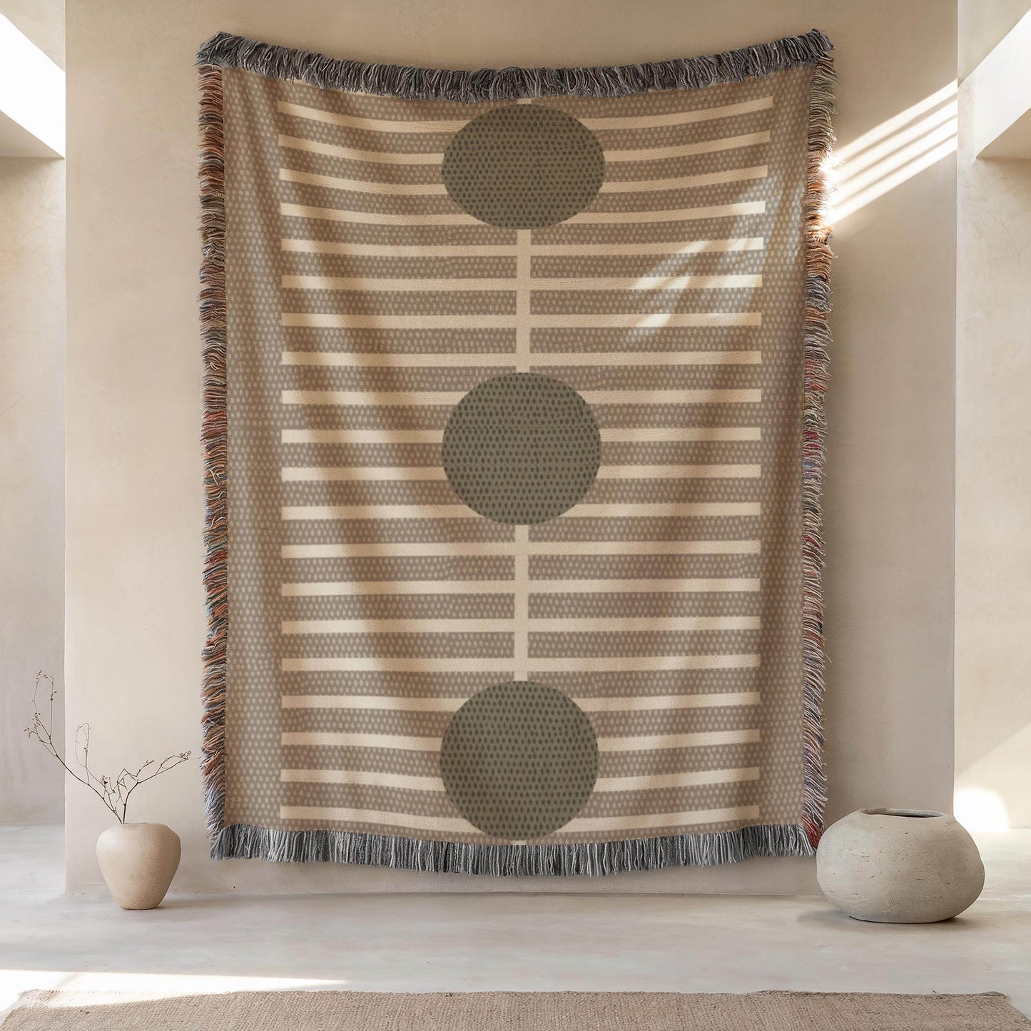 Olive Green Wall Hanging Blanket – Modern Cotton Throw Decor with Geometric Pattern - timelessbohochic.com