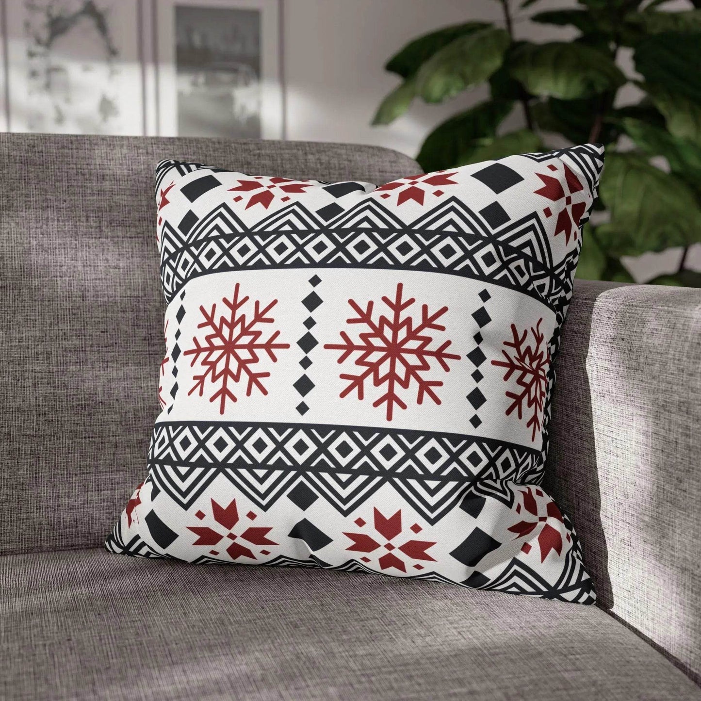 Scandi Pillow Cover – Black Red Snowflake Nordic Cushion | Winter Home Decor - timelessbohochic.com