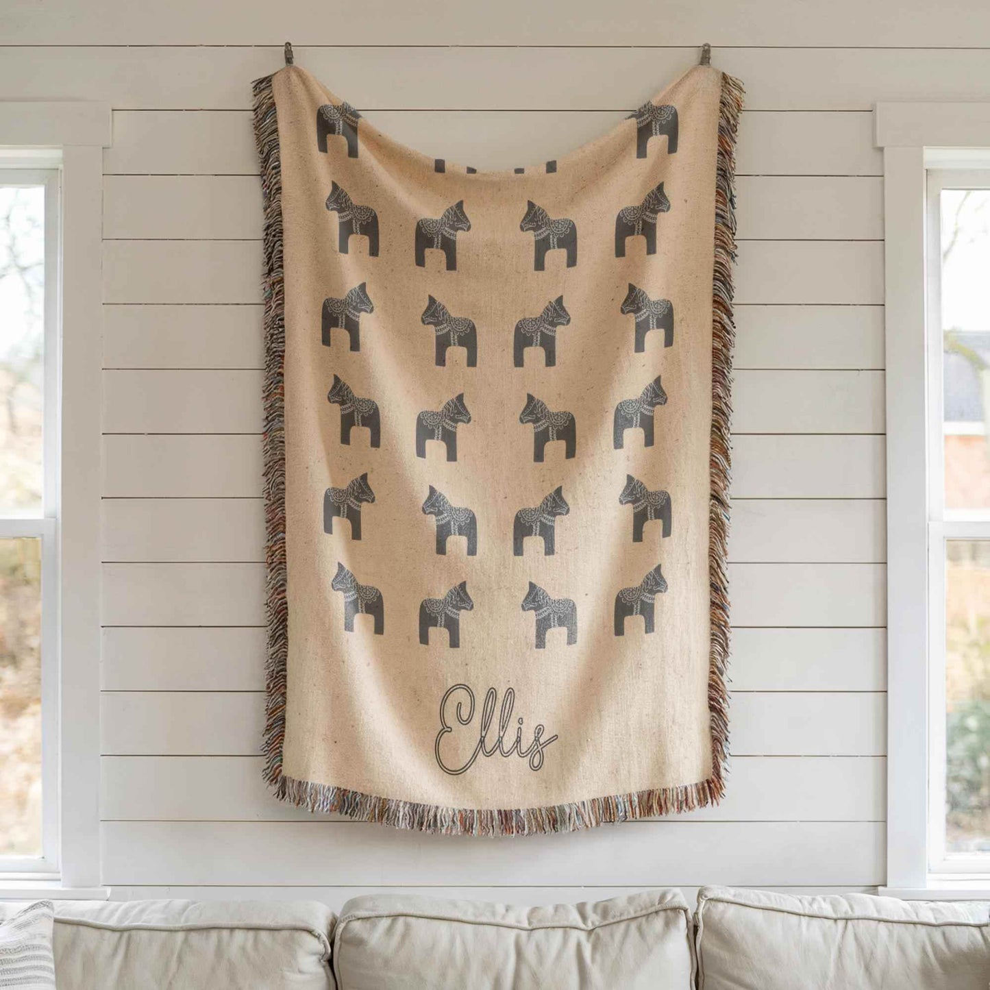 Dala Horse Blanket – Personalized Woven Baby Throw With Colorful Fringed Edges - timelessbohochic.com
