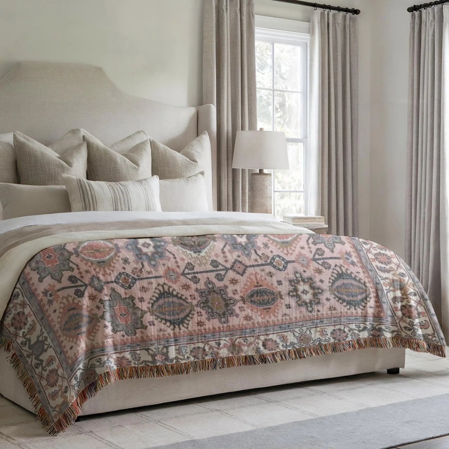 Anatolian Rug Blanket – Boho Decor Throw with Fringed Edge, Cozy Sofa Accent