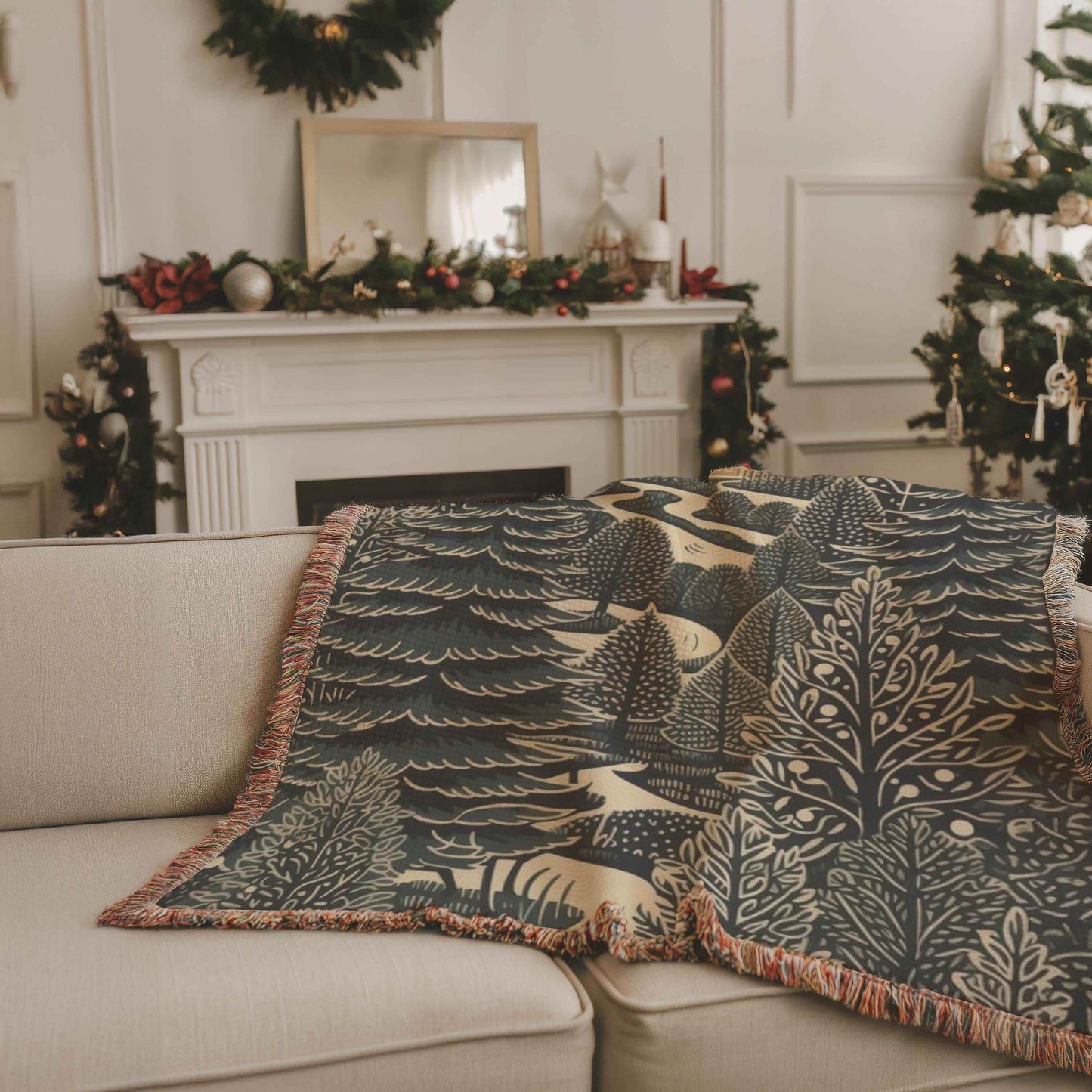 Holiday Woven Blanket – Cozy Christmas Throw Blanket With Festive Forest Trees - timelessbohochic.com