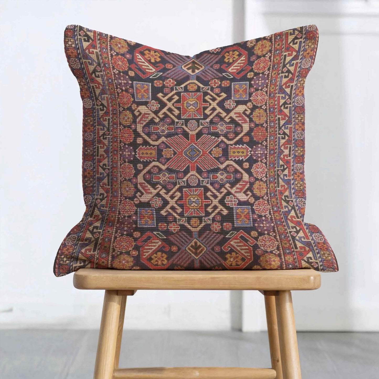 Woven Pillow | Boho Cushion with Turkish Rug Pattern - Accent Throw Pillow - timelessbohochic.com
