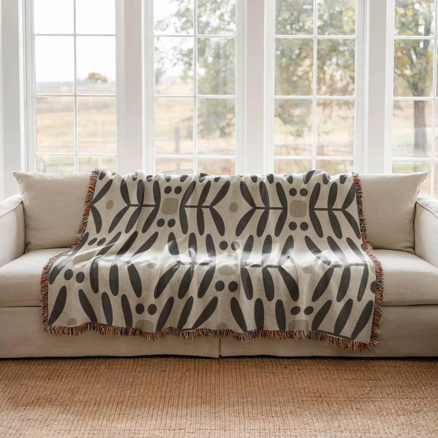 Woven Blanket Throw - Cozy Mid Century Modern Scandi Nordic Floral Home Decor Accent - timelessbohochic.com