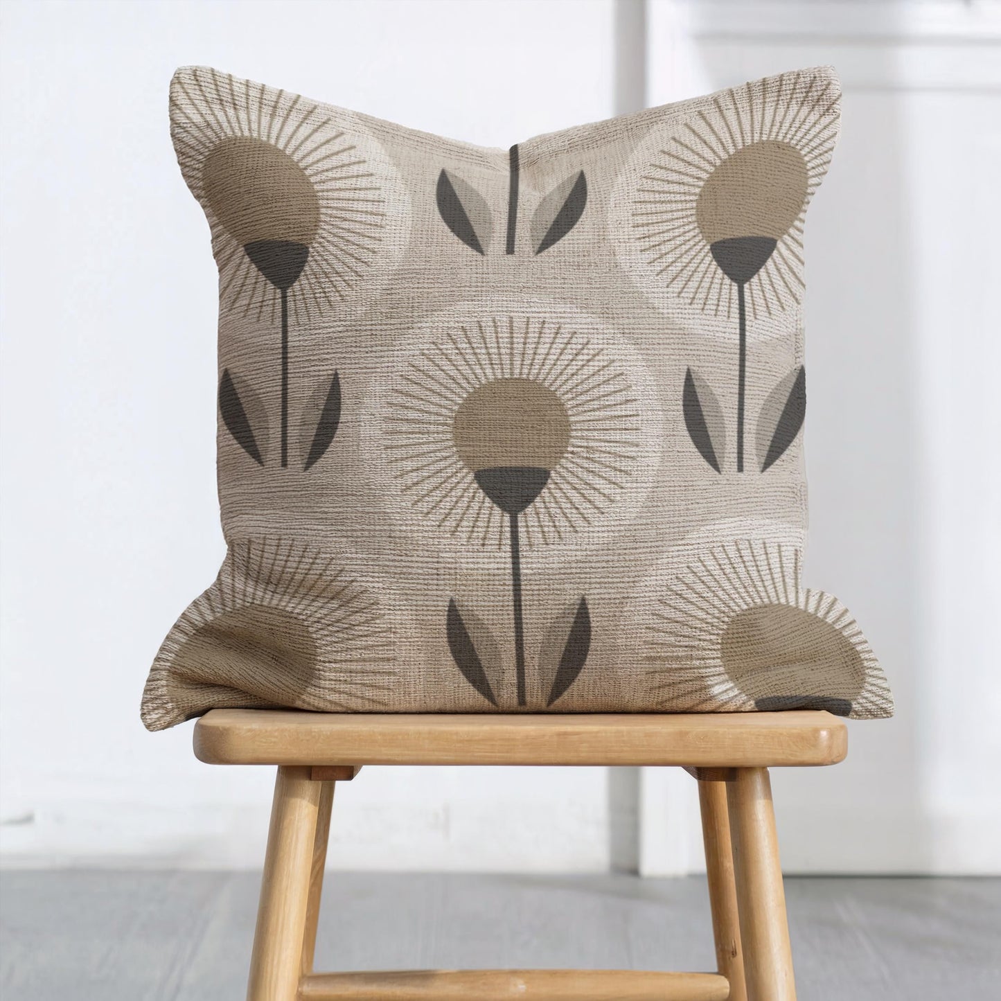 Woven Floral Pillow - Modern Home Cushion | Botanical Accent Throw Pillow