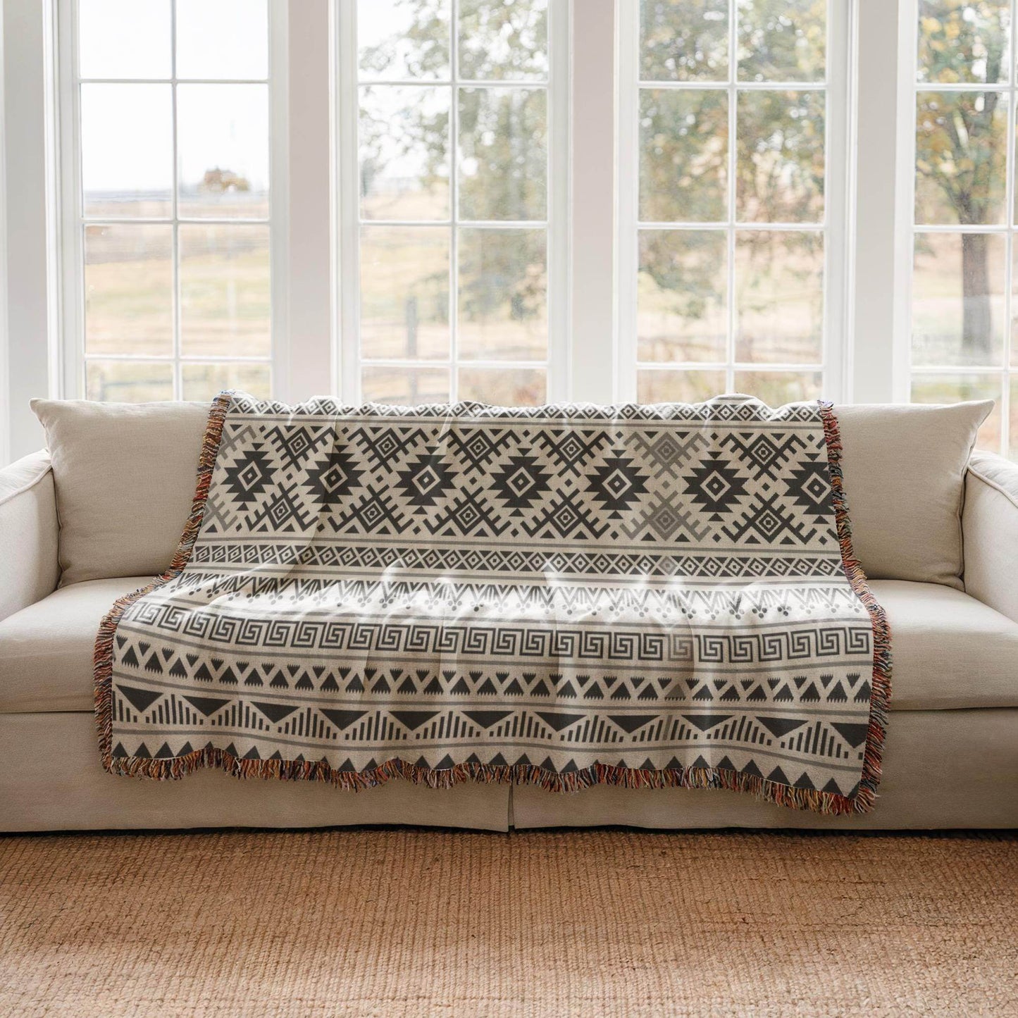 Ikat Throw Blanket - Tribal Throw Blanket | Boho Chic Cotton Fringed Sofa Cover - timelessbohochic.com