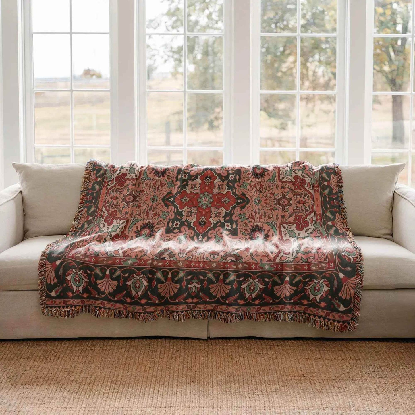 Turkish Throw Blanket – Anatolian Carpet Boho Chic Cotton Woven Throw for Warm Living Room Decor - timelessbohochic.com