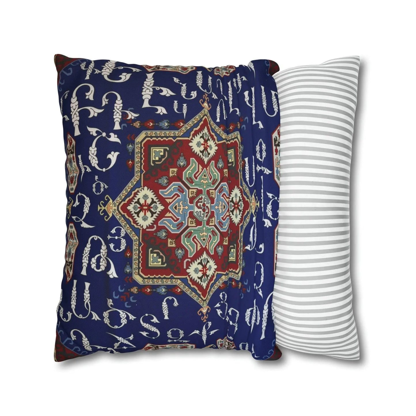 Armenian Alphabet Pillow - Blue White Square Pillow Cover | Boho Chic Decor Gift