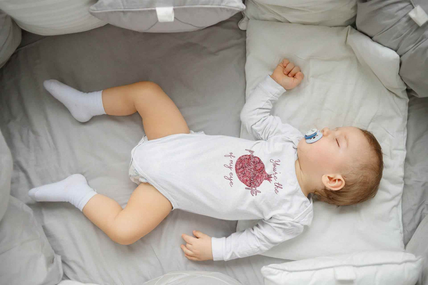 Armenian Baby Bodysuit – Organic Cotton Baby Romper With Pomegranate Design - timelessbohochic.com