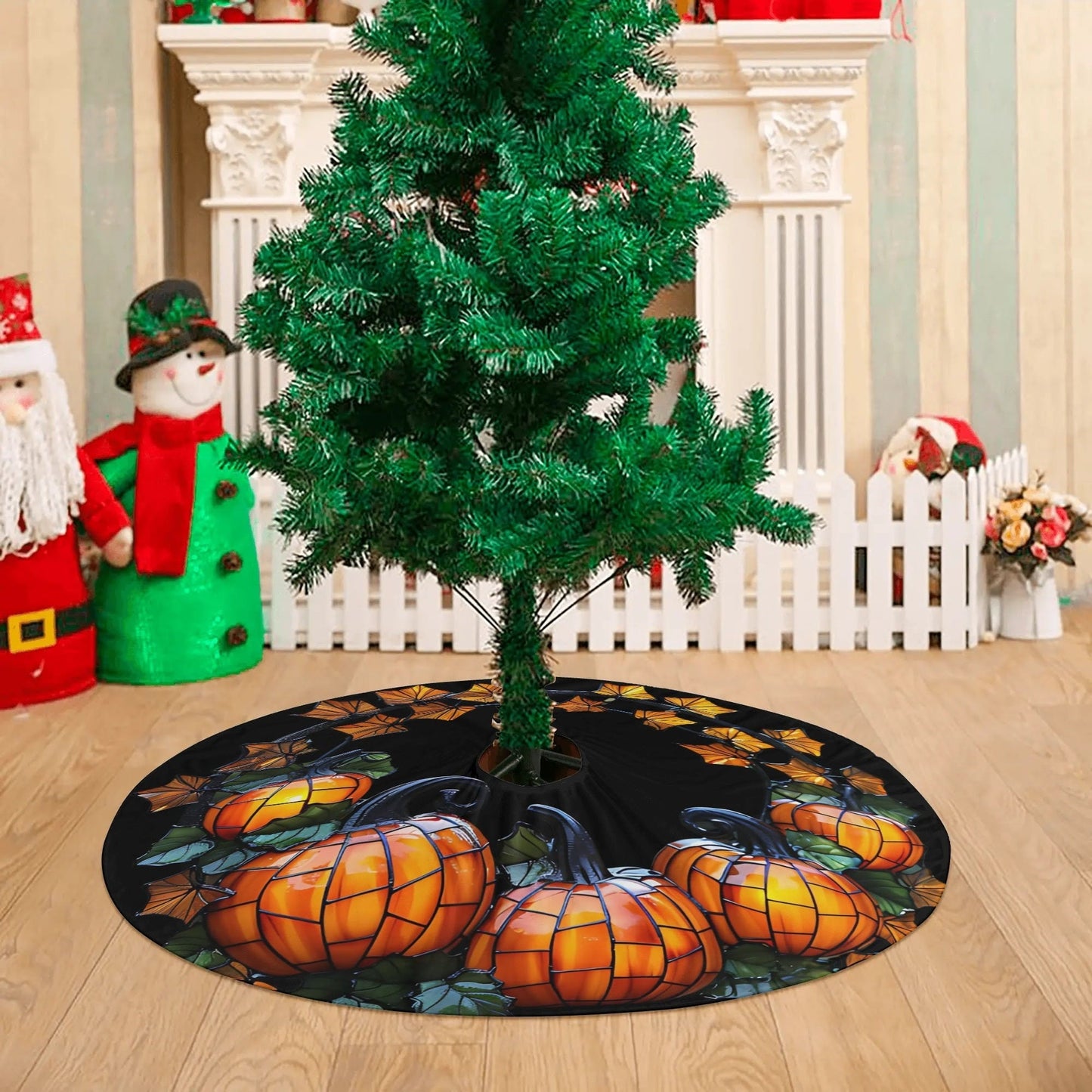 Thanksgiving Tree Skirt - Customizable Pumpkin Fleece Holiday Decor | Durable Fabric Seasonal Party Accessory
