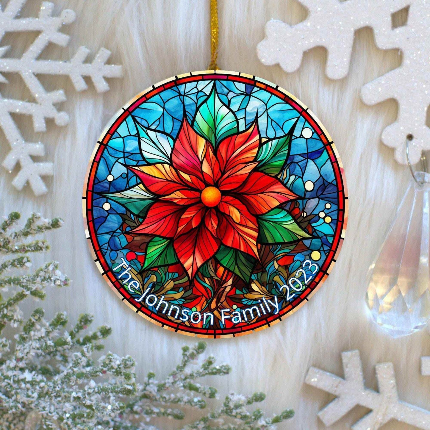 Acrylic Poinsettia Ornament - Custom Christmas Tree Decoration | Festive Holiday Decor - timelessbohochic.com
