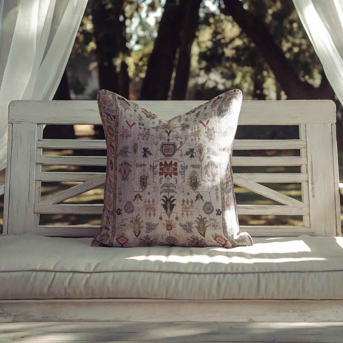 Turkish Rug Pillow - Boho Chic Cushion Cover With Anatolian Design, Soft Durable Fabric - timelessbohochic.com