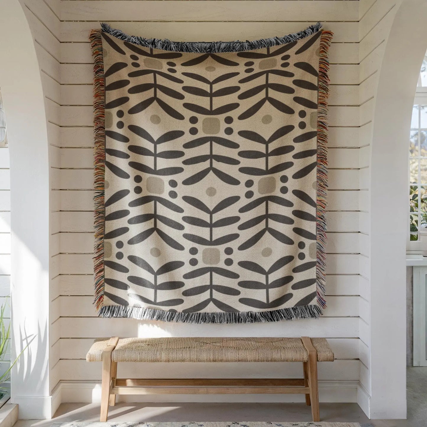 Woven Tapestry Wall Hanging – Mid Century Modern Decor With Floral Design