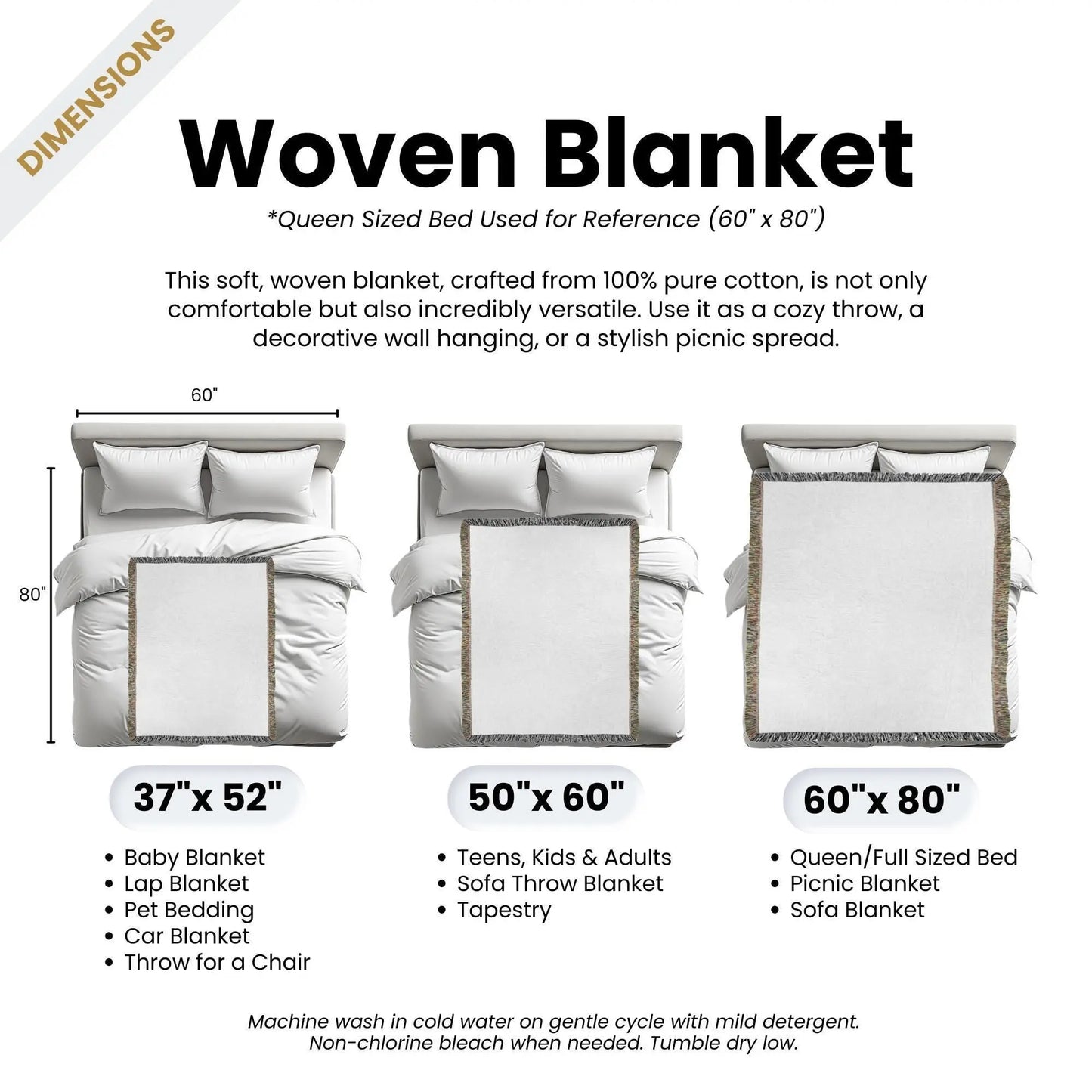Scandi Woven Blanket – Nordic Cotton Throw With Dala Horse & Reindeer Decor