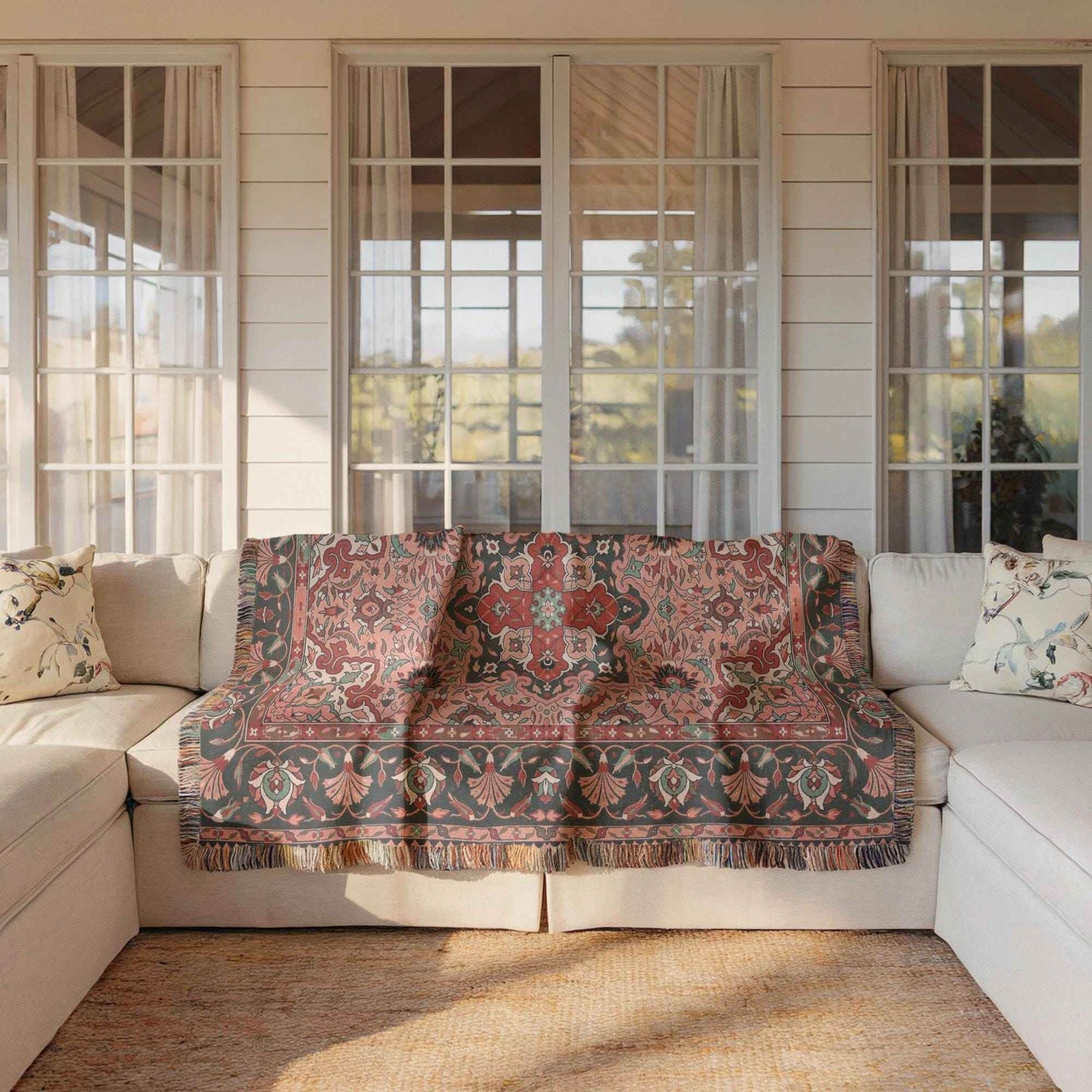 Cotton Wall Hanging – Turkish Rug Tapestry with Anatolian Carpet Design | Boho Home Decor - timelessbohochic.com
