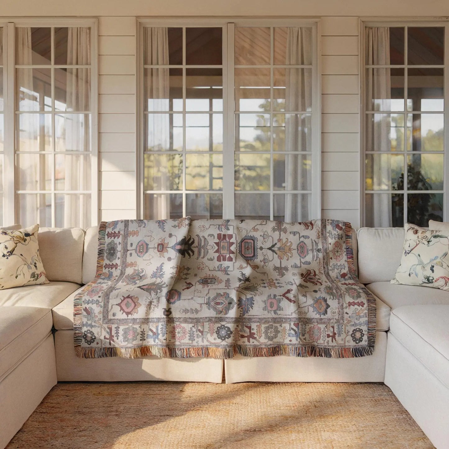 Anatolian Woven Blanket - Ethnic Tapestry Throw With Colorful Fringed Edges