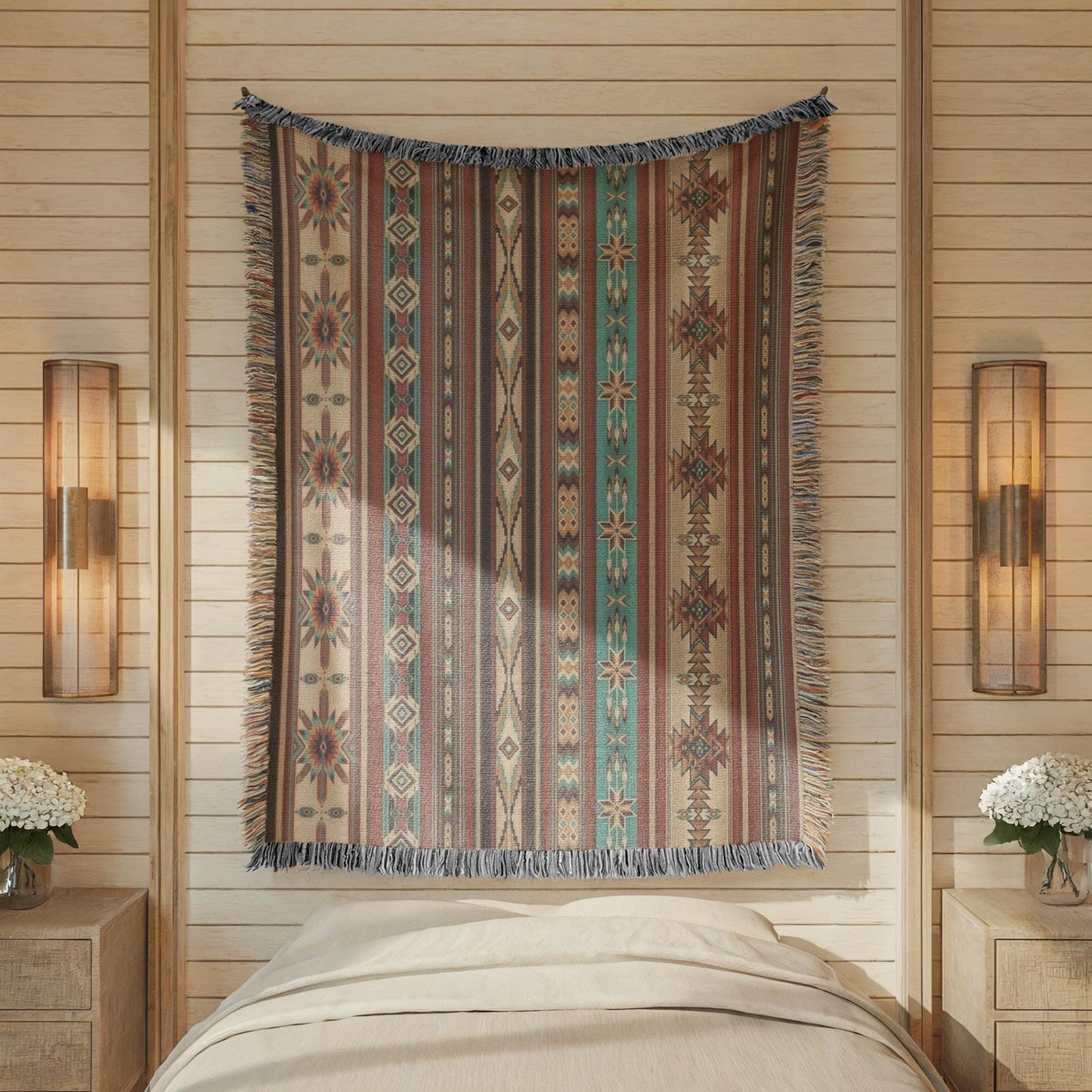 Navajo Pattern Bedding, Southwestern Inspired Bed Cover, Native American Blanket, Ethnic Bed Throw, Tribal Bedroom Decor,