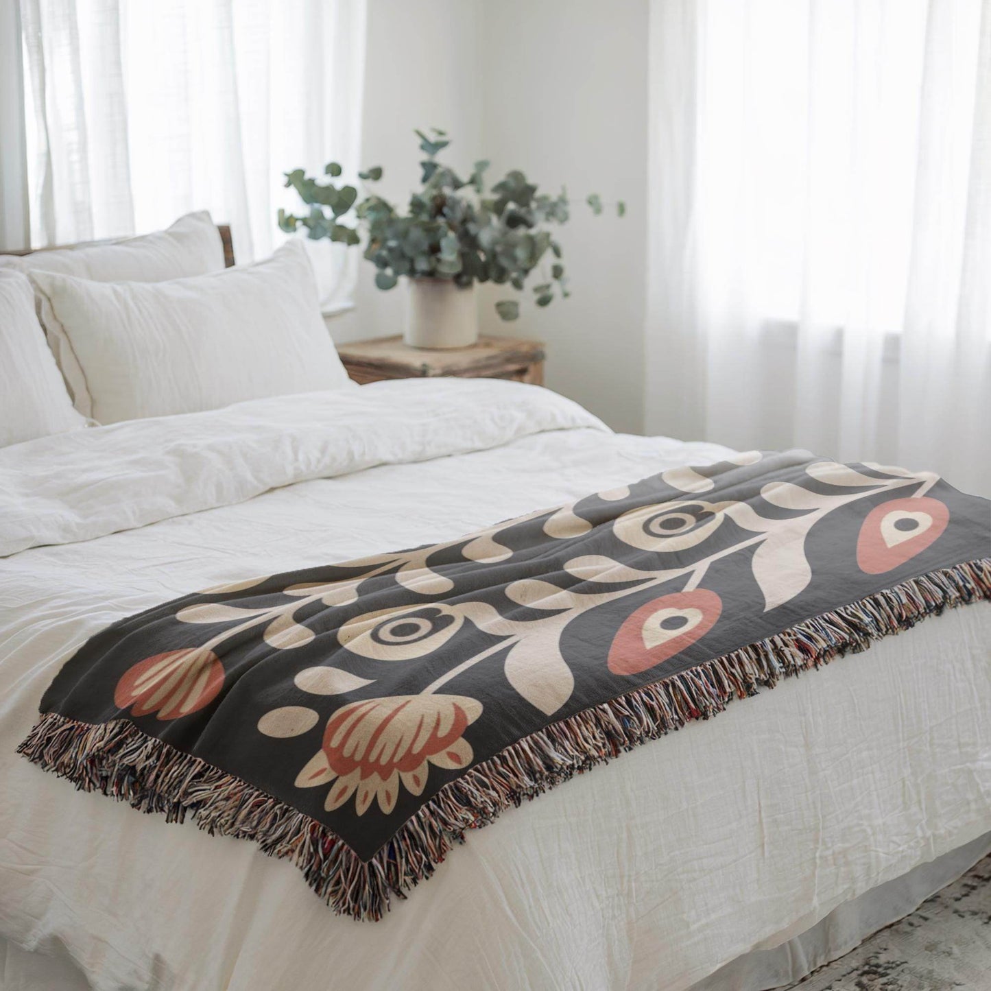 Boho Chic Blanket - Artistic Floral Cotton Woven Throw, Cozy Bedroom Accent & Housewarming Gift - timelessbohochic.com