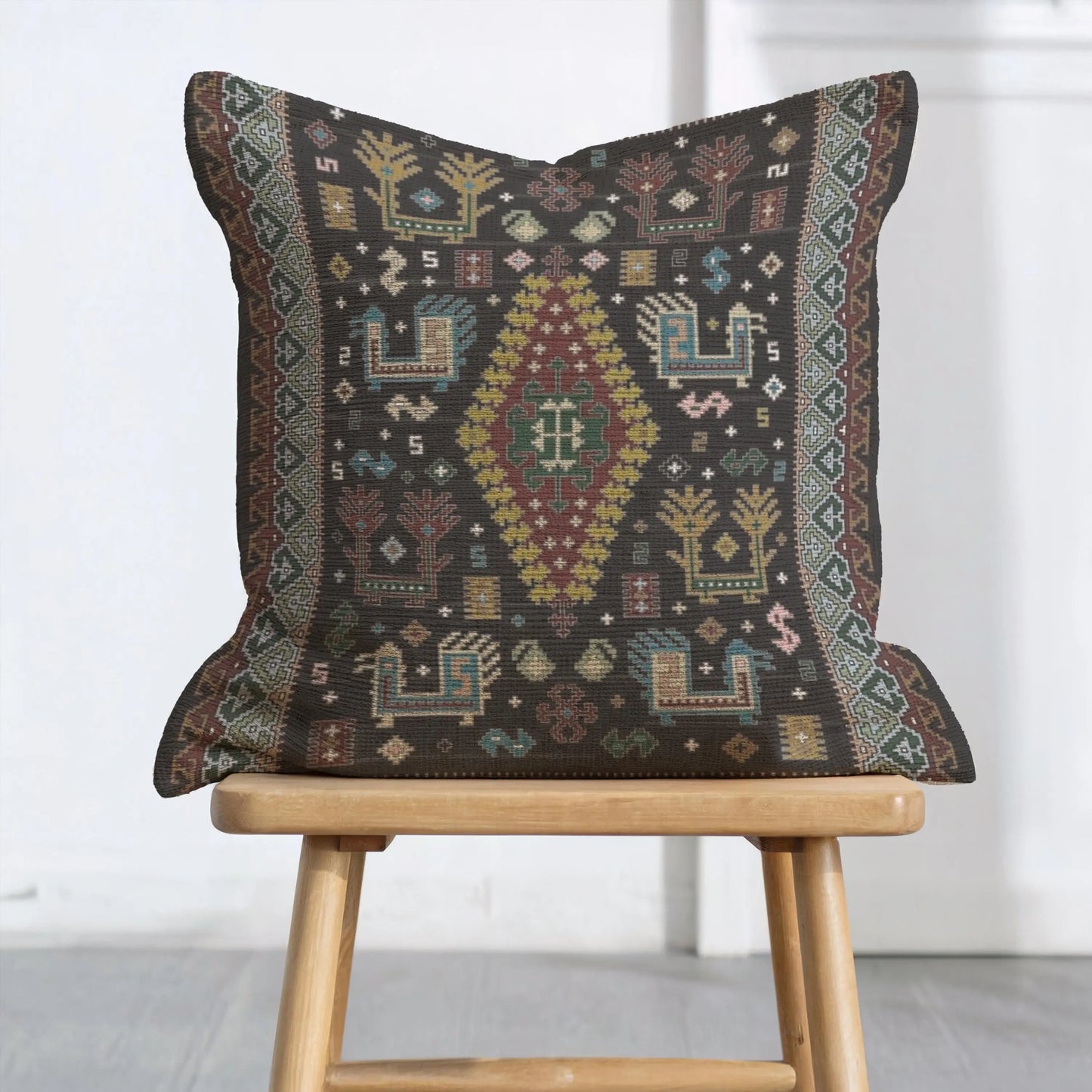 Bohemian Pillow - Ethnic Cushion With Colorful Embroidery | Southwestern Decor