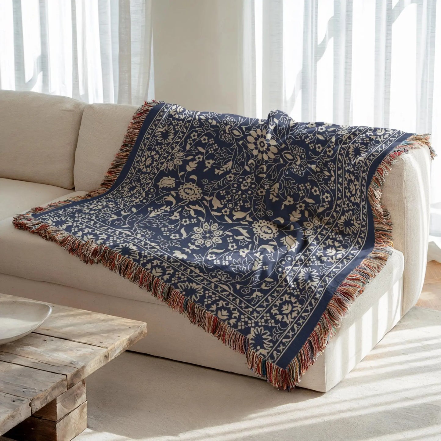 Persian Rug Pillow Blanket – Cotton Throw Blanket with Boho Living Room Decor