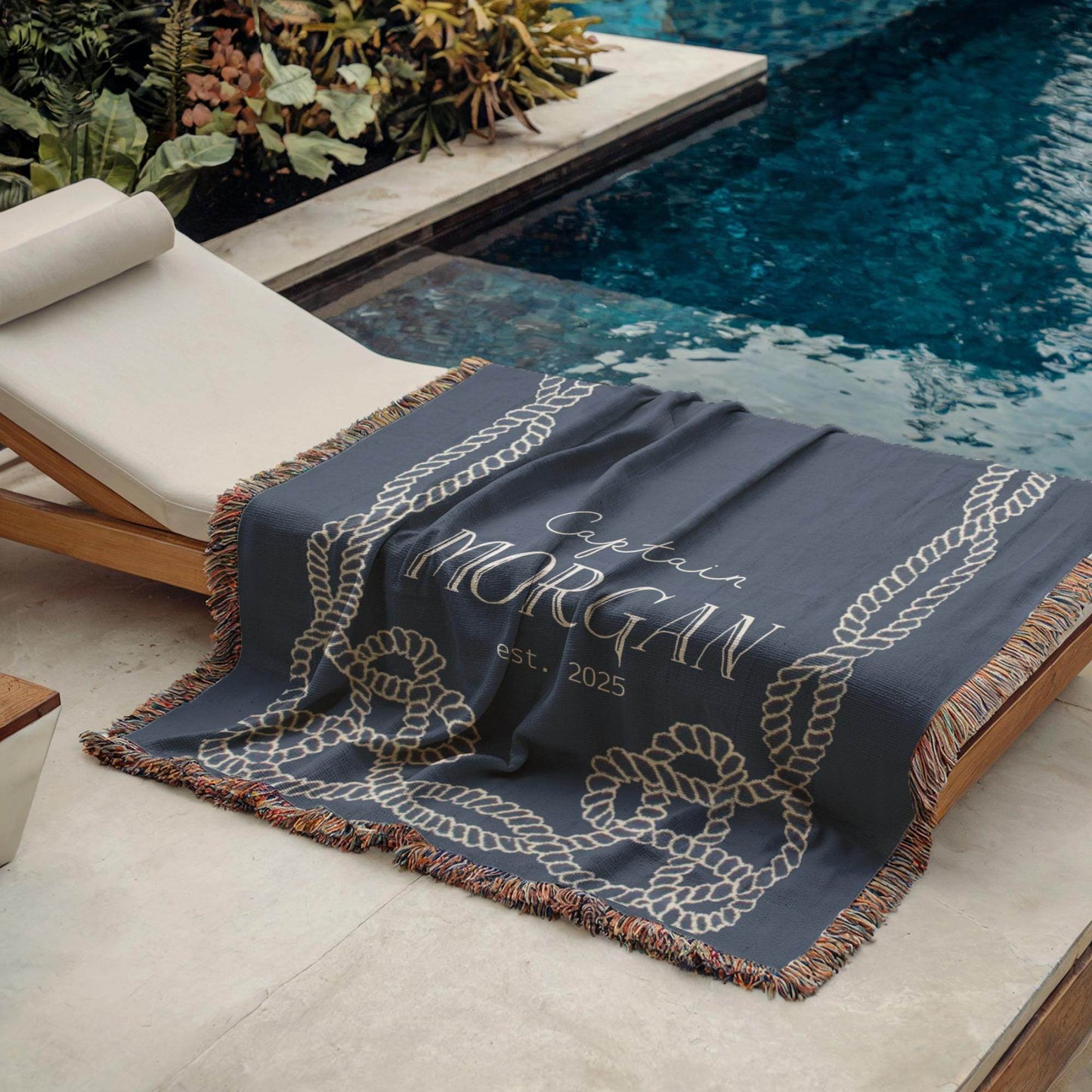Marine Captain Blanket – Personalized Cotton Throw With Nautical Rope Knot Design - timelessbohochic.com