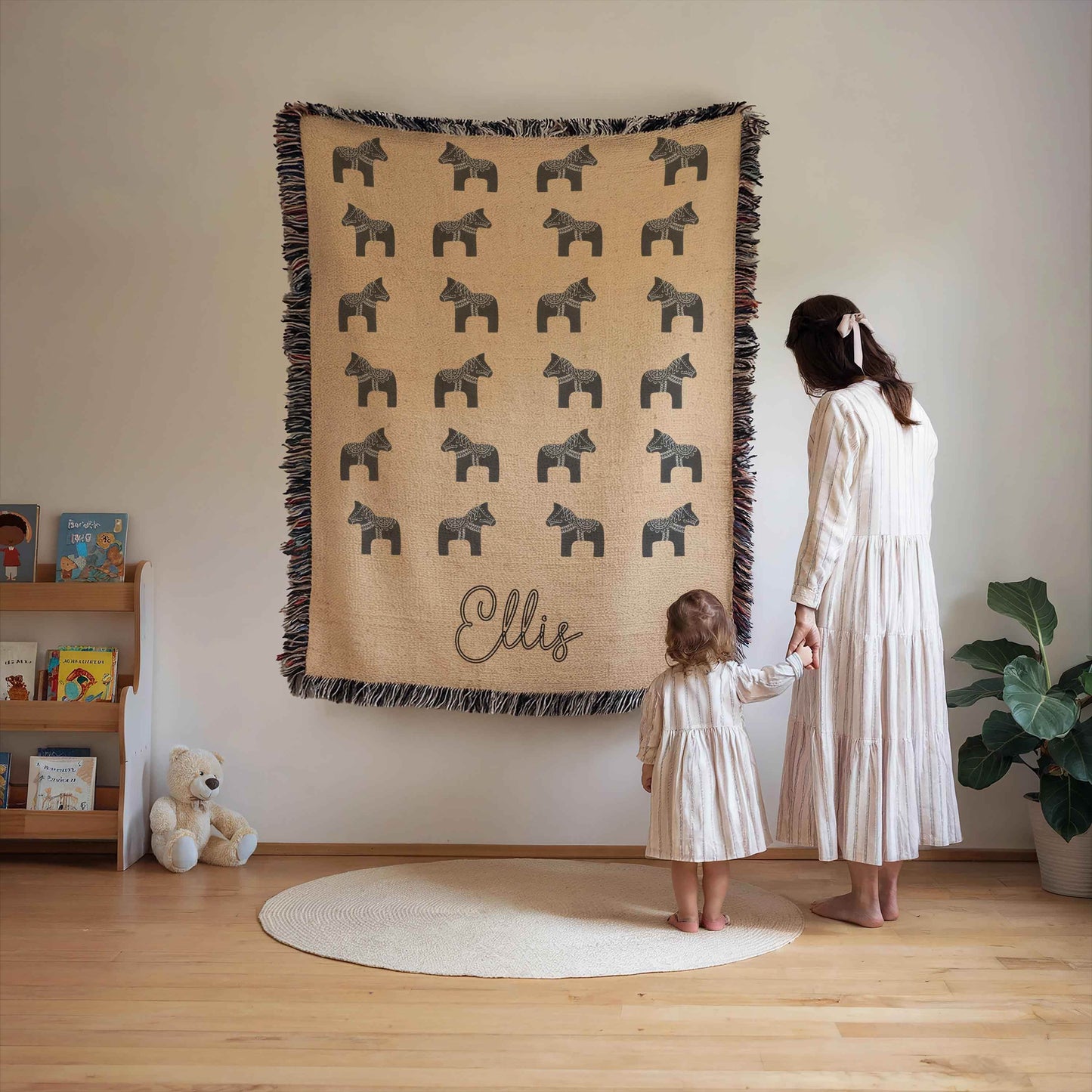 Dala Horse Blanket – Personalized Woven Baby Throw With Colorful Fringed Edges - timelessbohochic.com