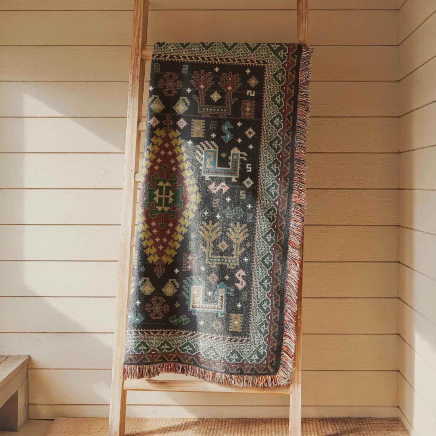 Caucasian Rug Wall Hanging – Ethnic Boho Wall Art | Soft Cotton Blanket Throw - timelessbohochic.com