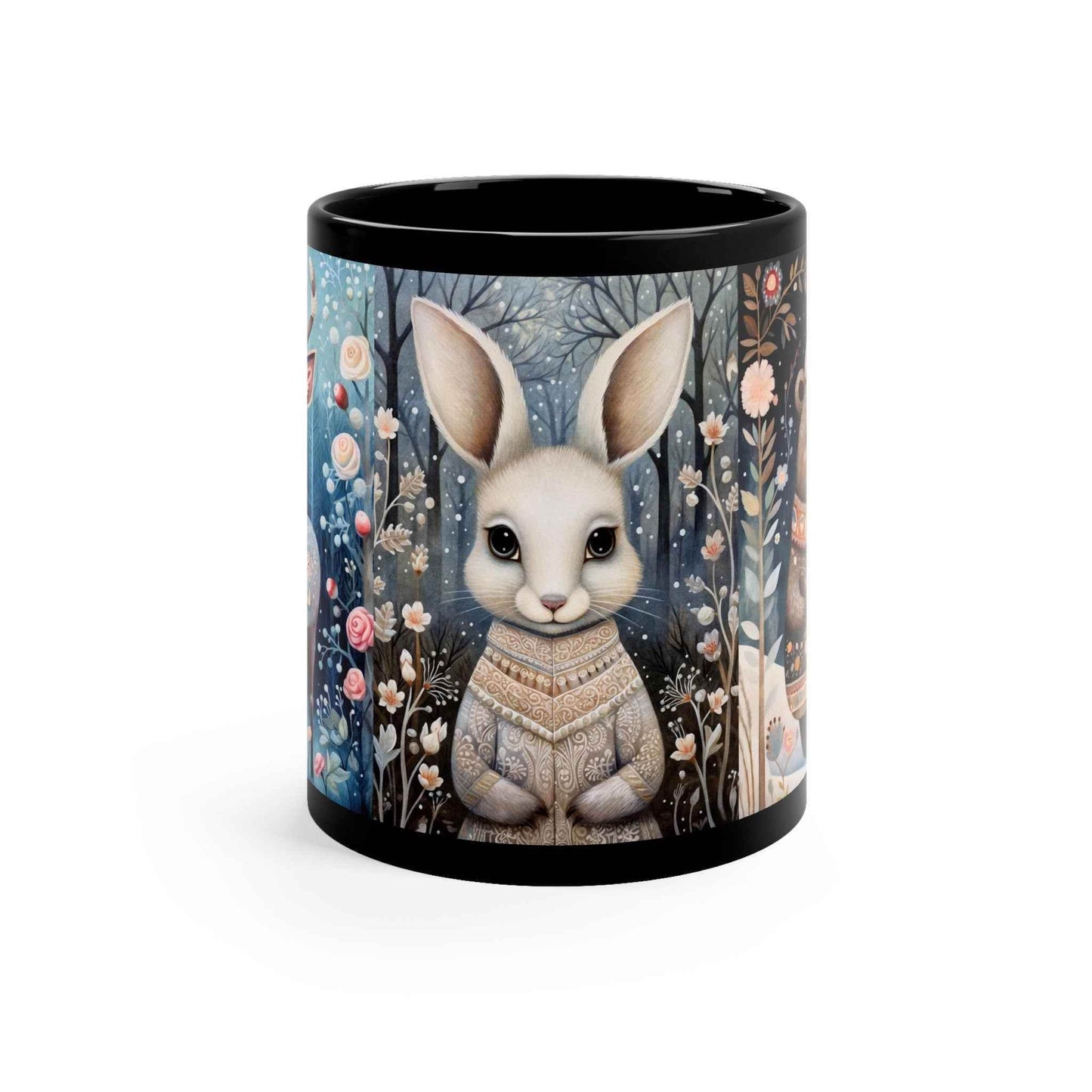 Scandinavian Folk Art Mug – Vintage Woodland Animals Ceramic Coffee Cup | Cozy Hygge Gift - timelessbohochic.com
