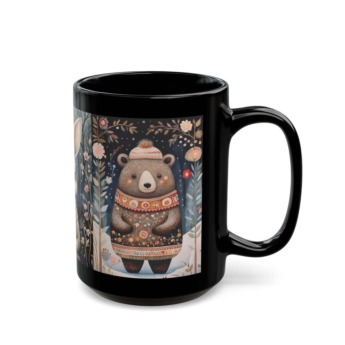 Scandinavian Folk Art Mug – Vintage Woodland Animals Ceramic Coffee Cup | Cozy Hygge Gift - timelessbohochic.com