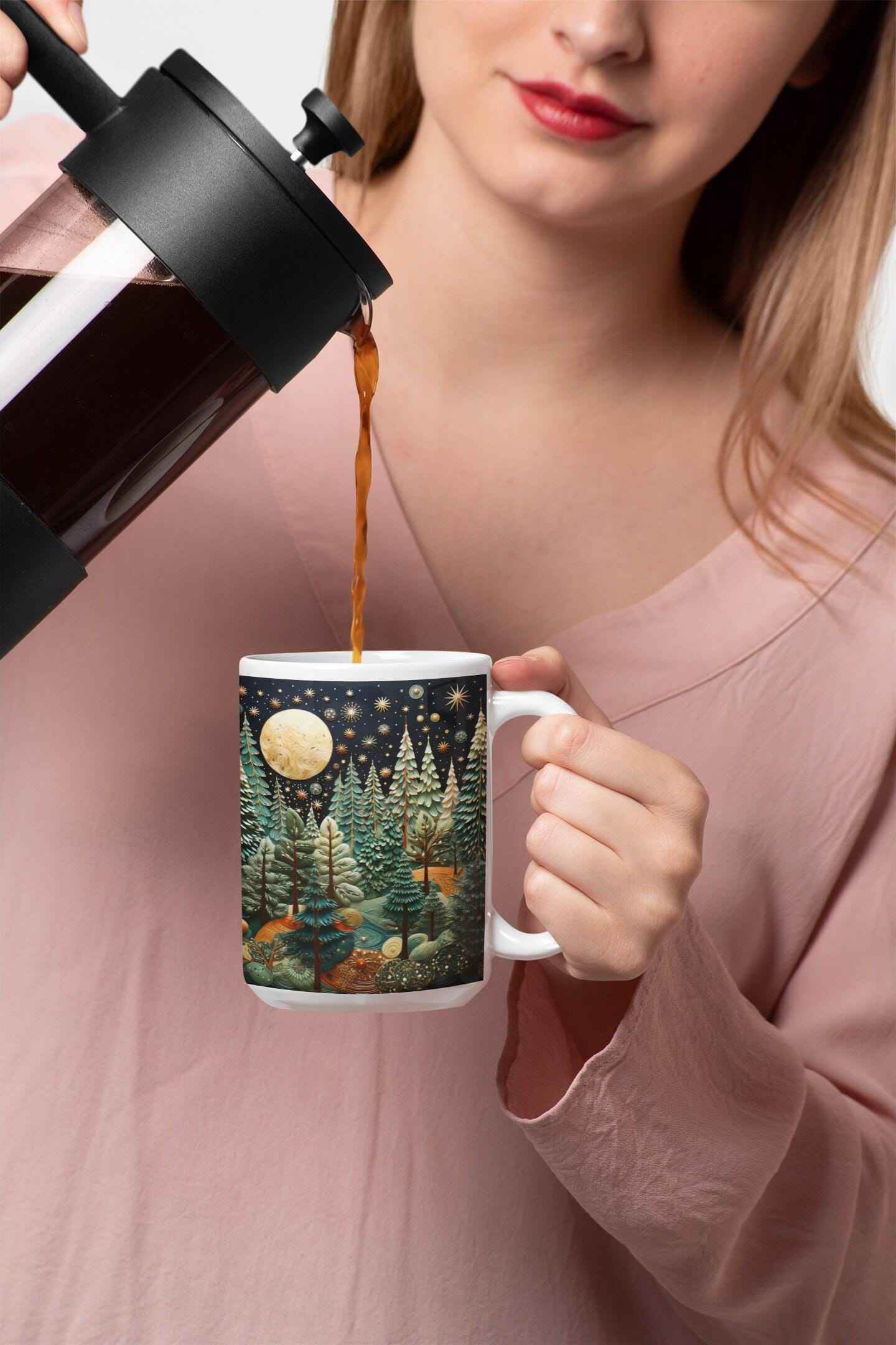 Winter Landscape Mug - Cozy Ceramic Coffee Cup With Pine Tree Design - timelessbohochic.com