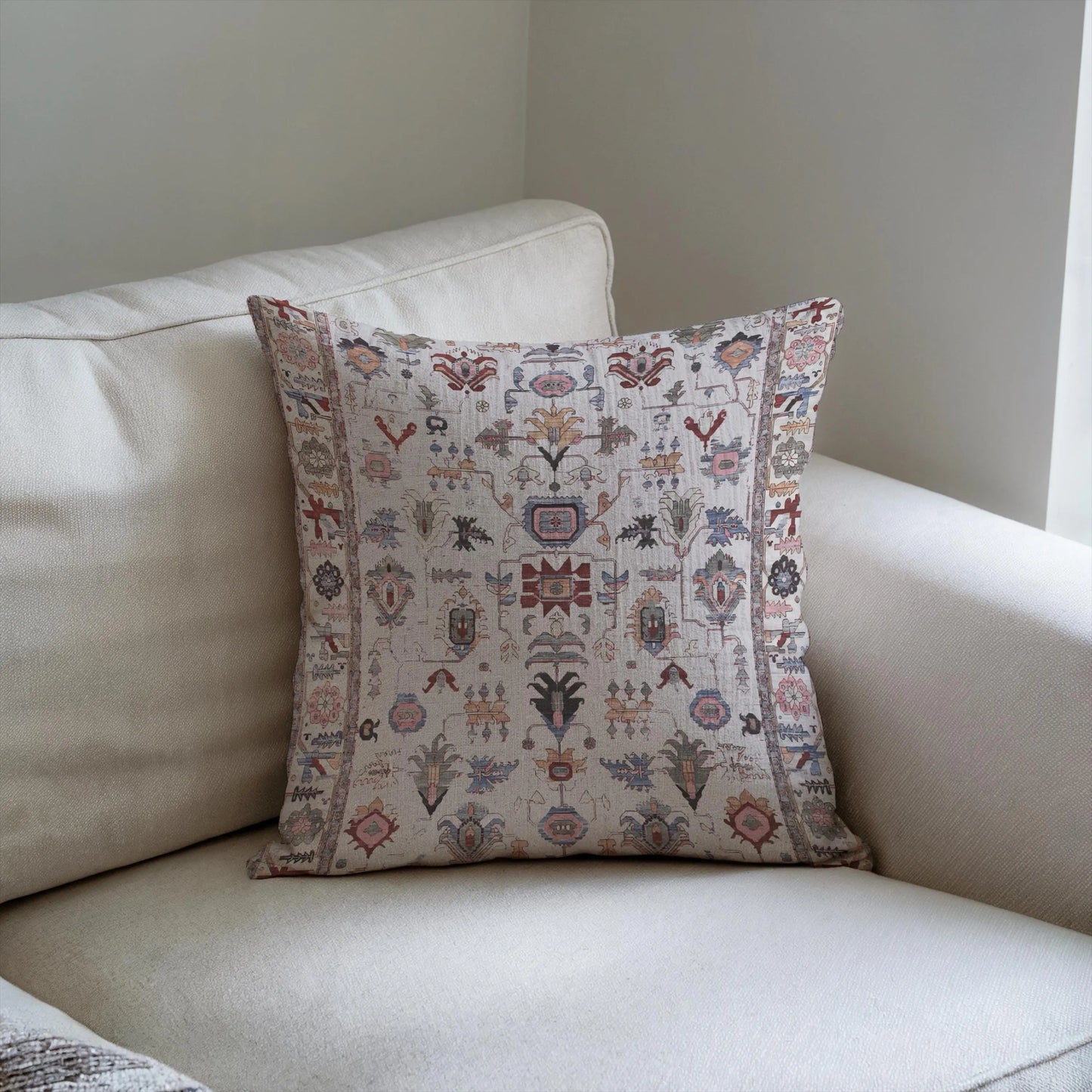 Turkish Rug Pillow - Boho Chic Cushion Cover With Anatolian Design, Soft Durable Fabric