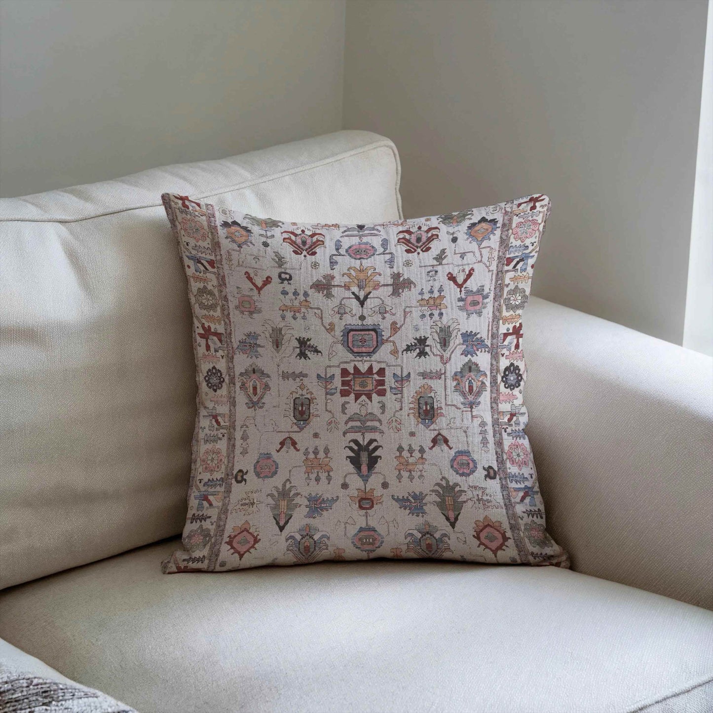 Turkish Rug Pillow - Boho Chic Cushion Cover With Anatolian Design, Soft Durable Fabric - timelessbohochic.com