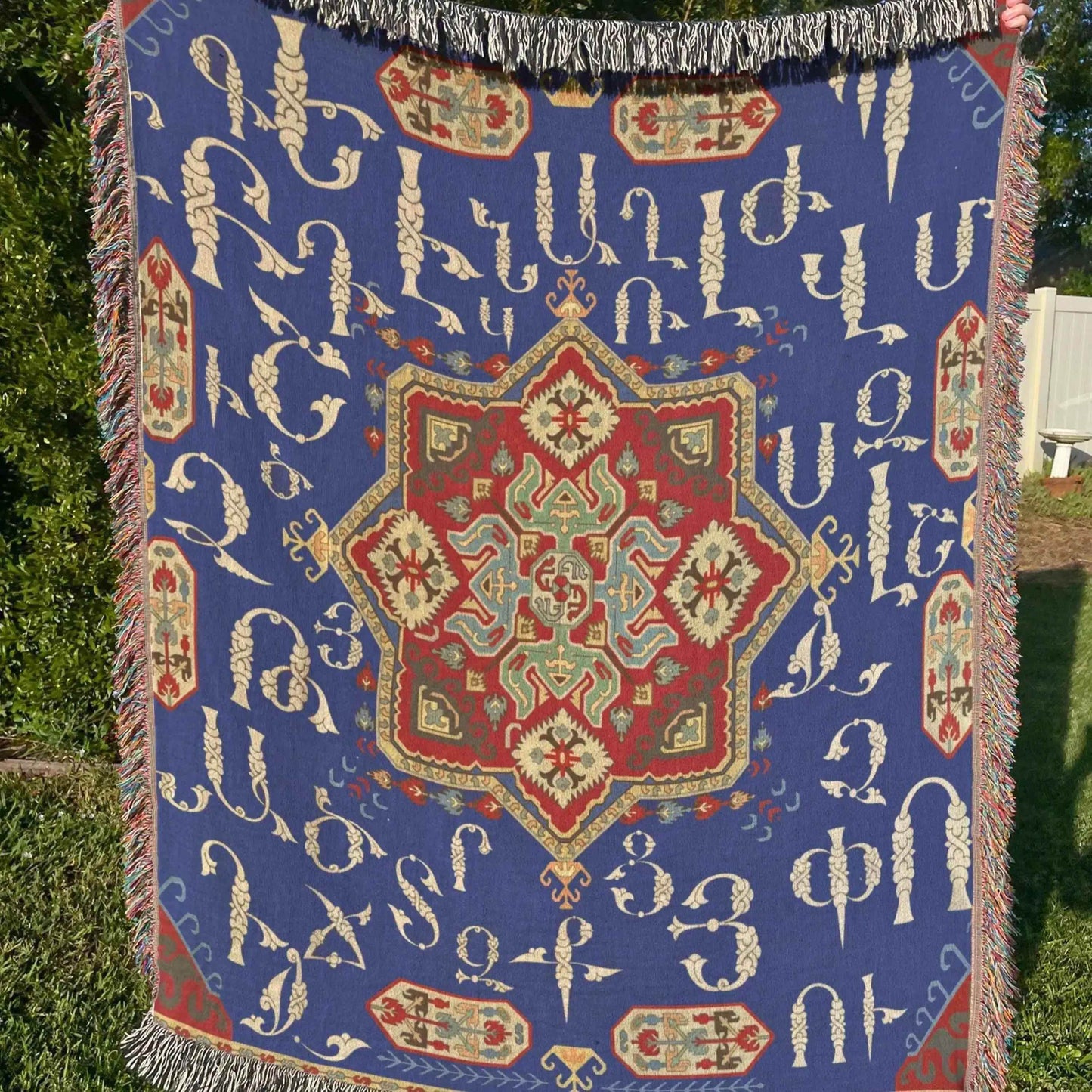 Armenian Alphabet Throw Blanket – Woven Cotton Yarn Fabric, Warm Cozy Throw - timelessbohochic.com