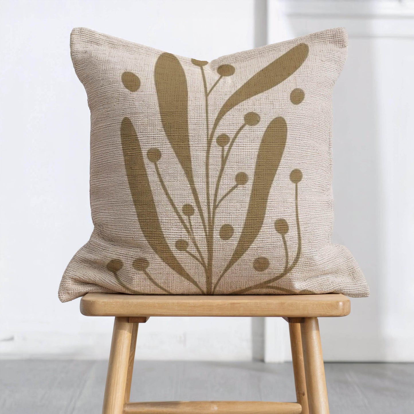 Linden Leaf Woven Pillow - Mid Century Modern Throw | Textured Cushion, Boho Chic Decor - timelessbohochic.com