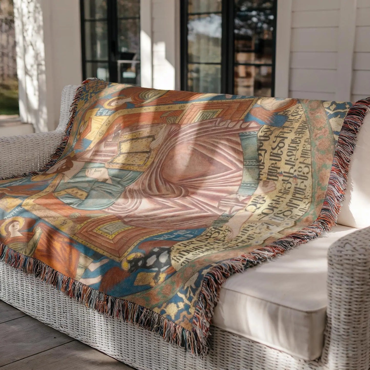 Armenian Cotton Blanket – Woven Miniature Design, Cultural Sofa Throw with Colorful Fringed Edges