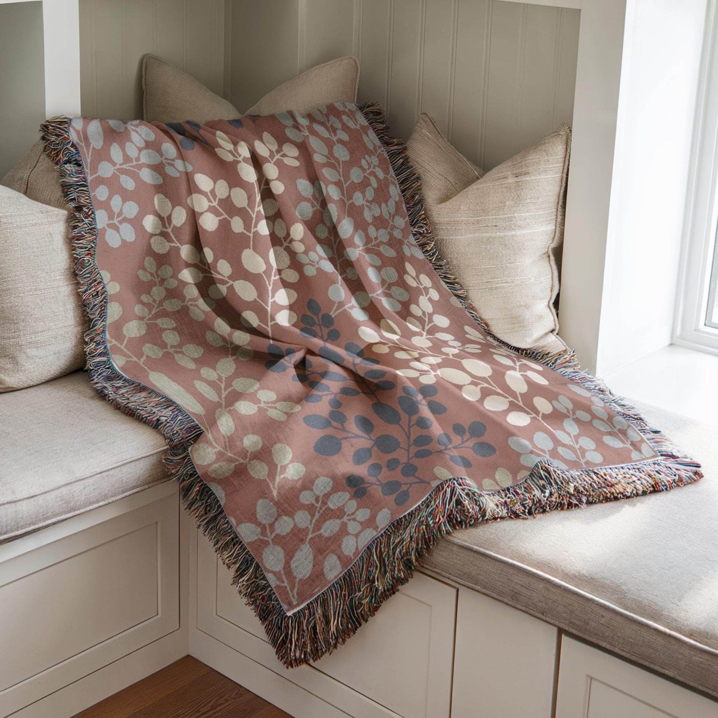 Woven Floral Blanket - Japanese Style Throw With Fringed Edges | Minimalist Home Decor - timelessbohochic.com