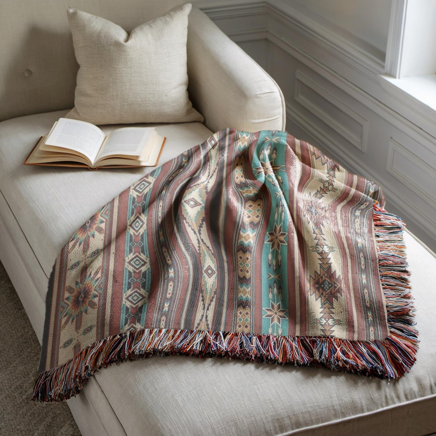 Living-room Blanket, Navajo Pattern Throw, Southwestern Design Couch Cover, Native American Sofa Blanket, Ethnic Room Decor, Tribal Decor,