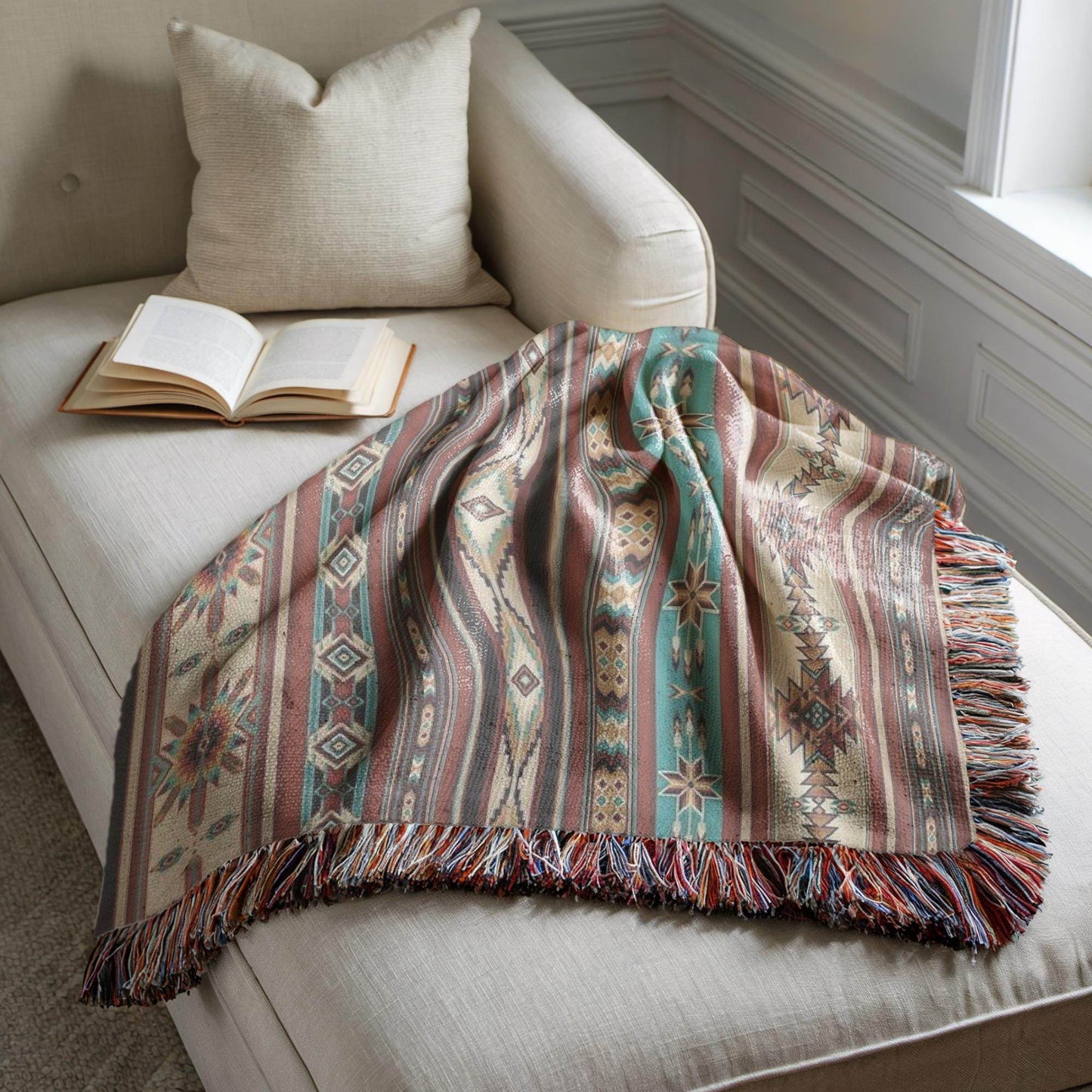 Navajo Pattern Throw Blanket for Living Room - Southwestern Design Couch Cover and Tribal Decor - timelessbohochic.com