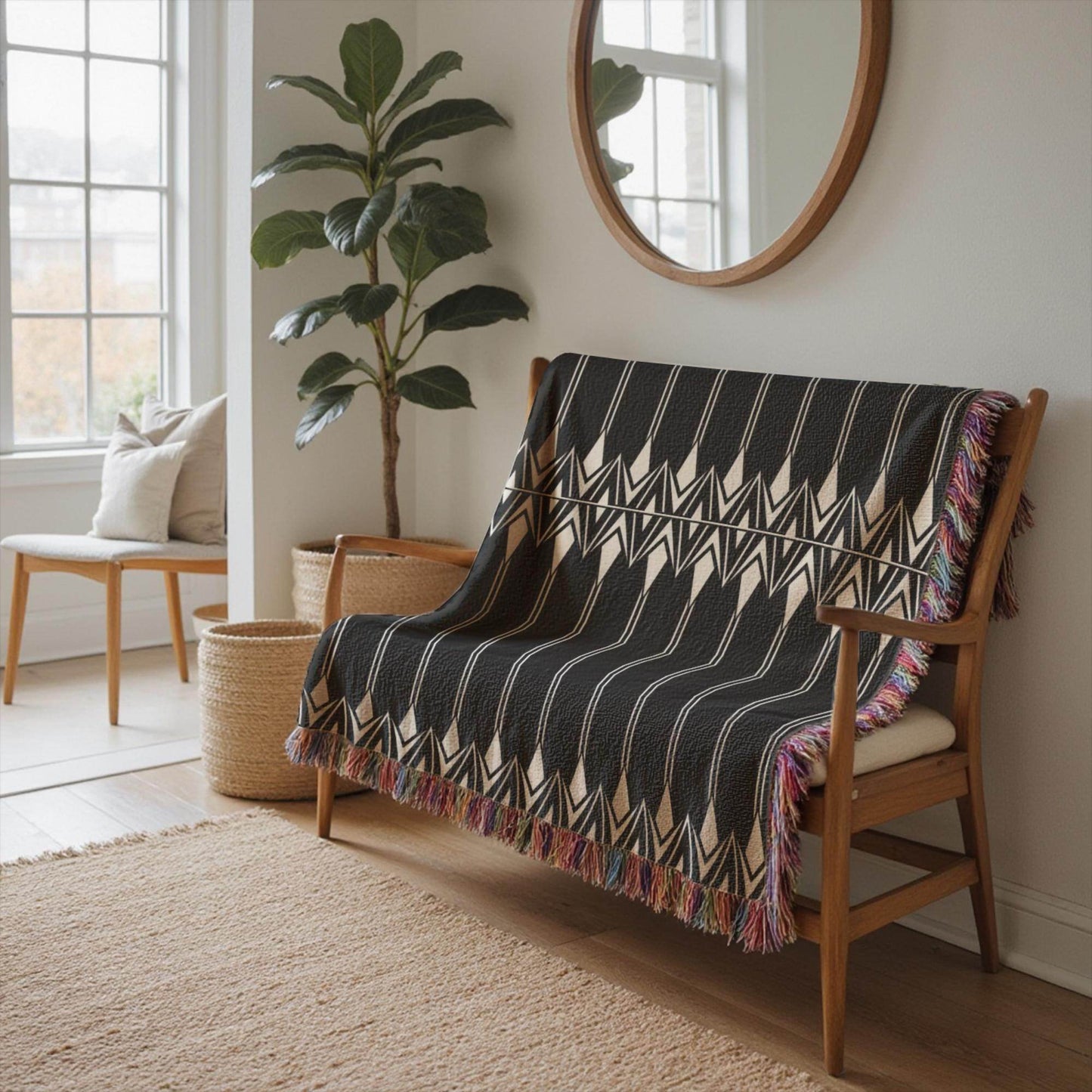Cotton Boho Blanket - Striped Woven Couch Throw with Colorful Fringed Edges - timelessbohochic.com