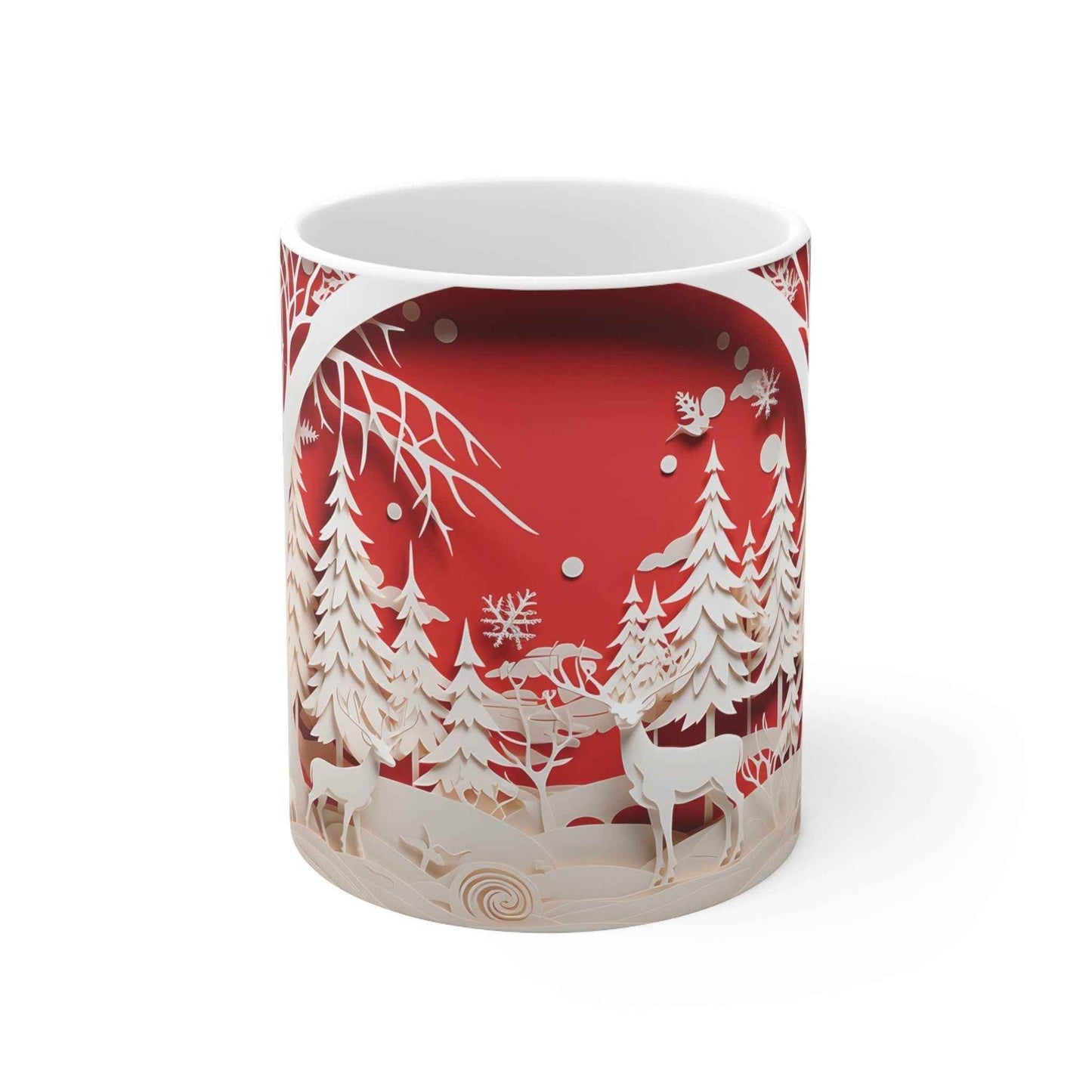 Christmas Coffee Mug - Red and White Holiday Drinkware, 11 oz Ceramic Cup - timelessbohochic.com