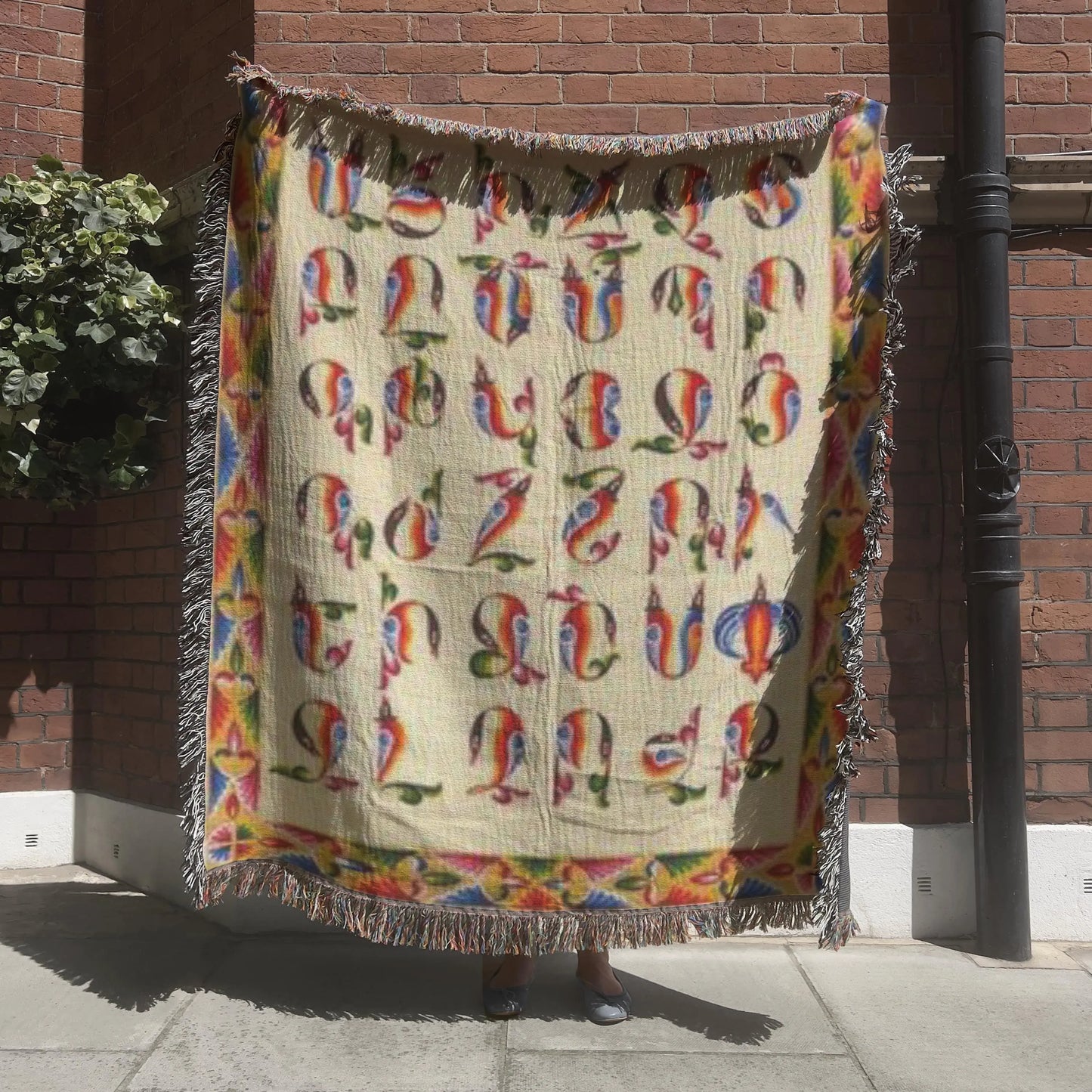 Armenian Alphabet Blanket | Woven Cotton Bedspread - Colorful Couch Throw, Eco Friendly Throw