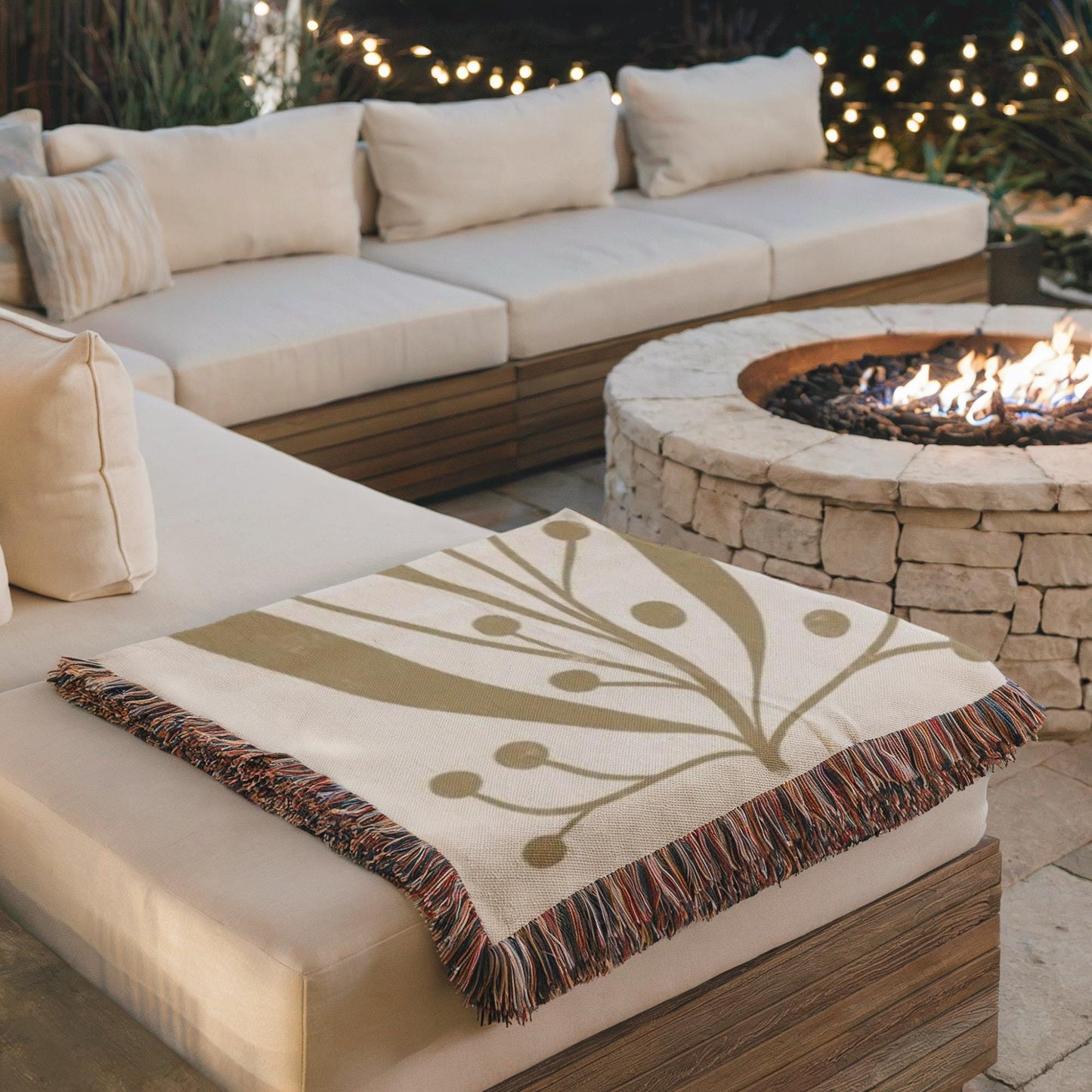 Mid Century Modern Throw Blanket - Linden Leaf Design Cotton Woven Throw for Garden Patio