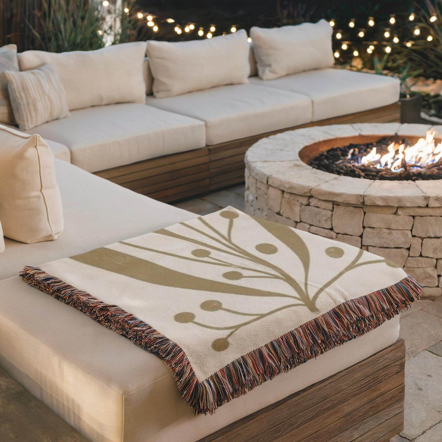 Mid Century Modern Throw Blanket - Linden Leaf Design Cotton Woven Throw for Garden Patio - timelessbohochic.com